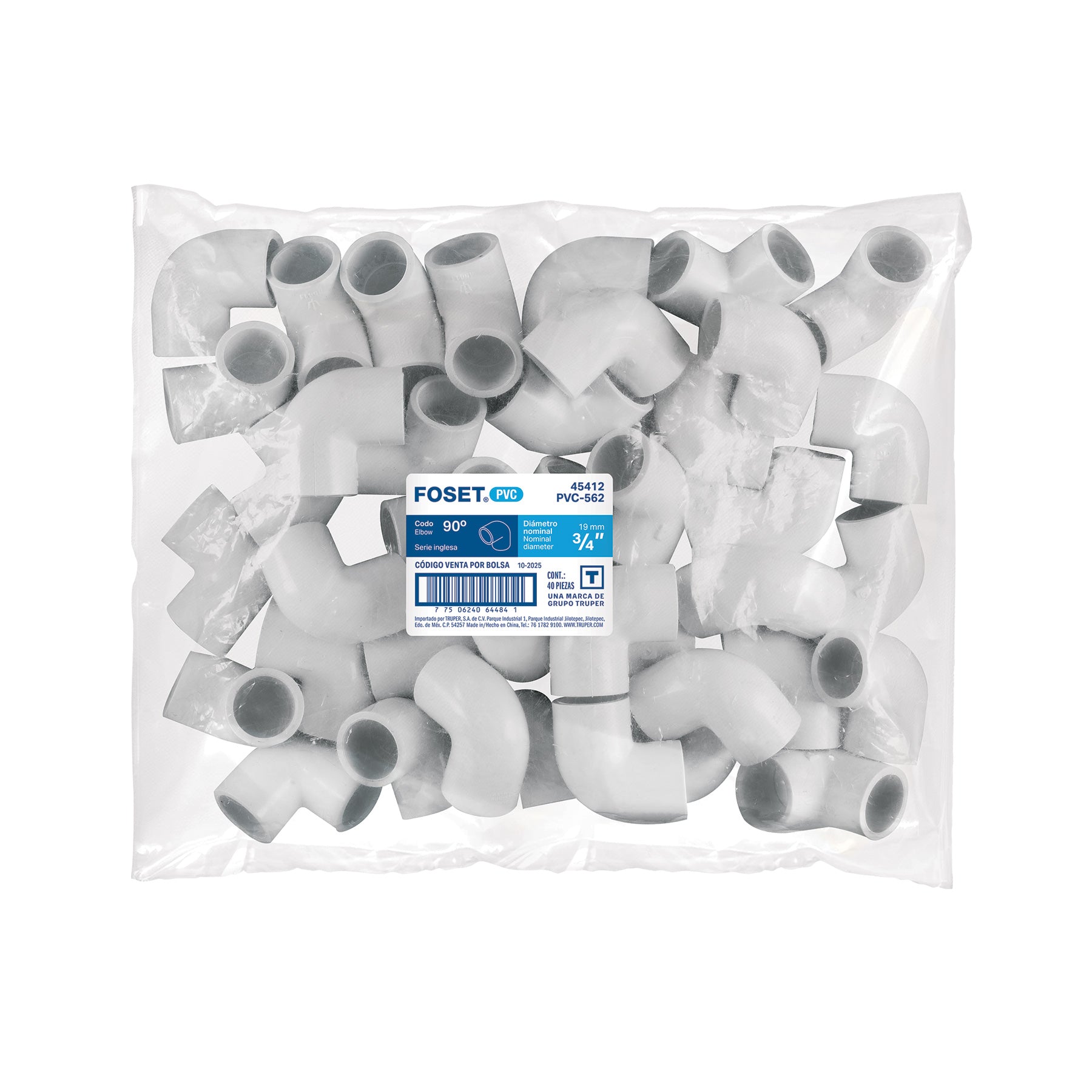 Codo 90° de PVC, 3/4"