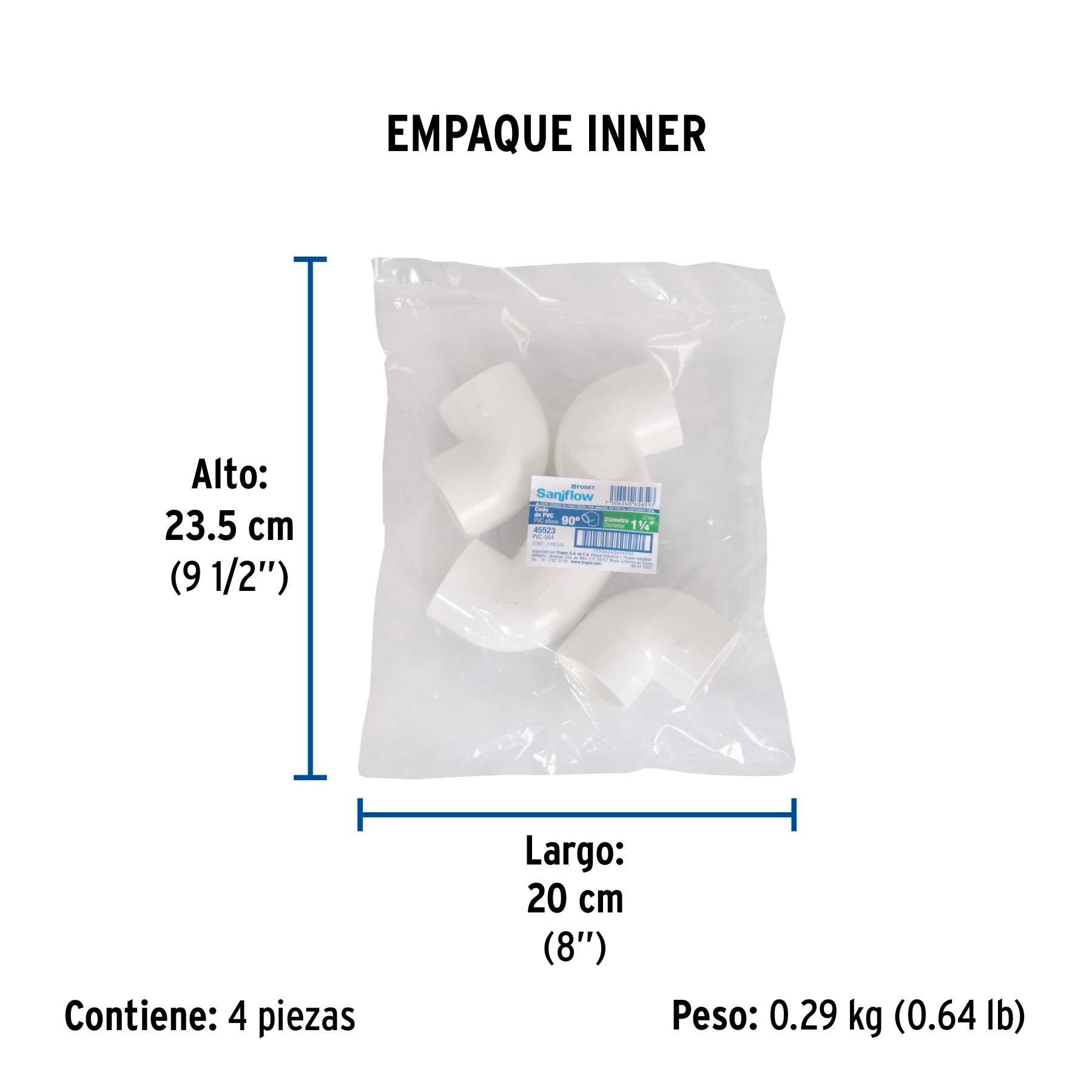 Codo 90° de PVC, 1-1/4"