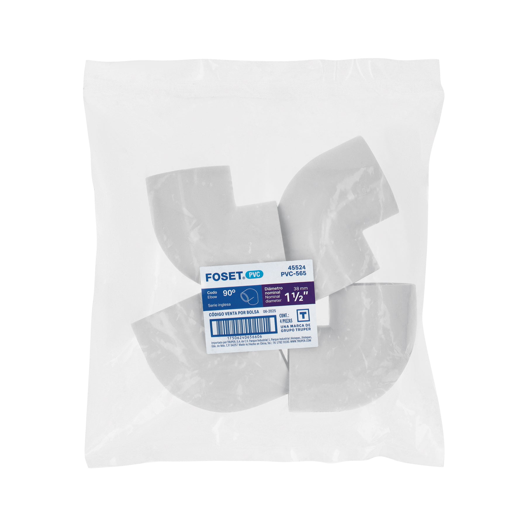 Codo 90° de PVC, 1-1/2"