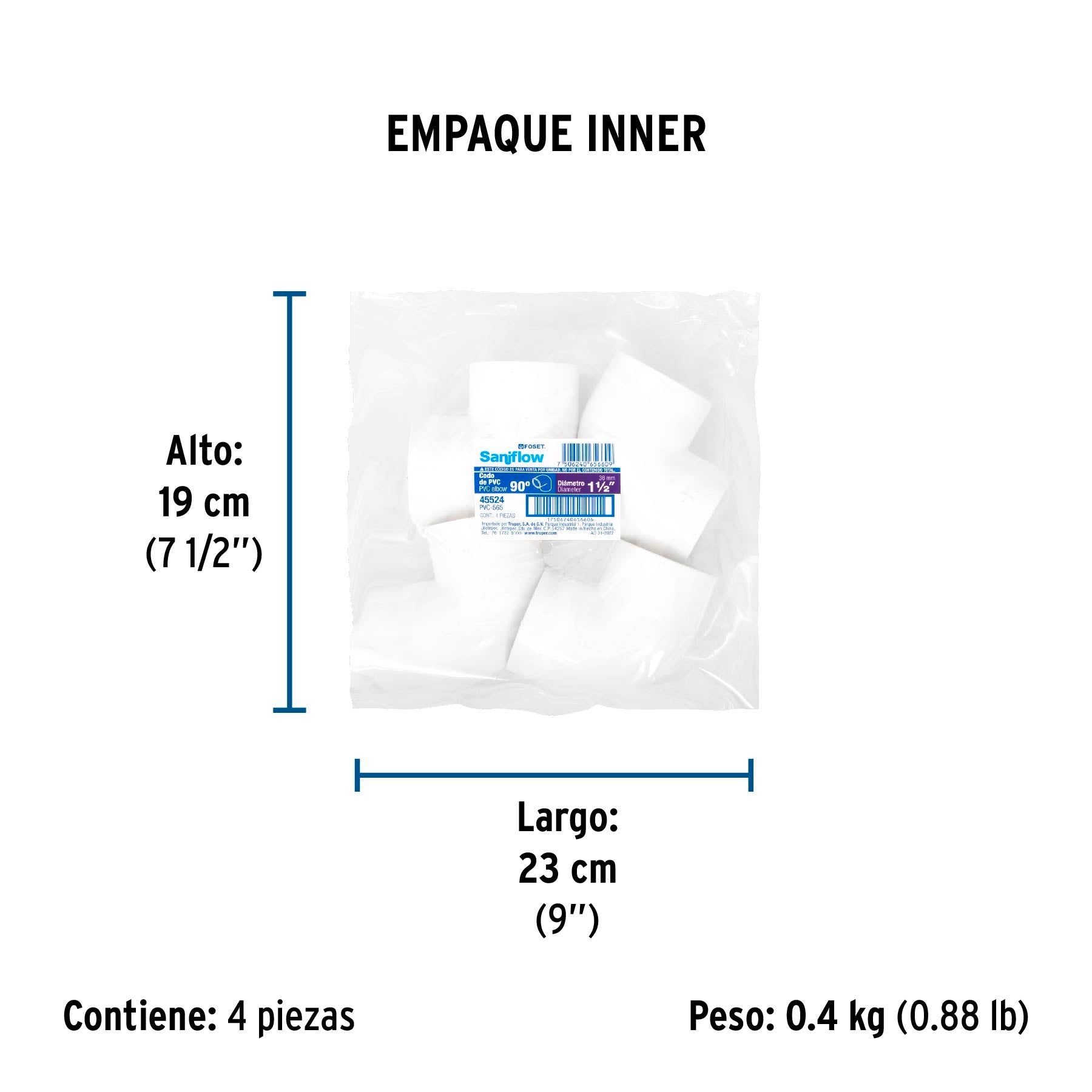 Codo 90° de PVC, 1-1/2"
