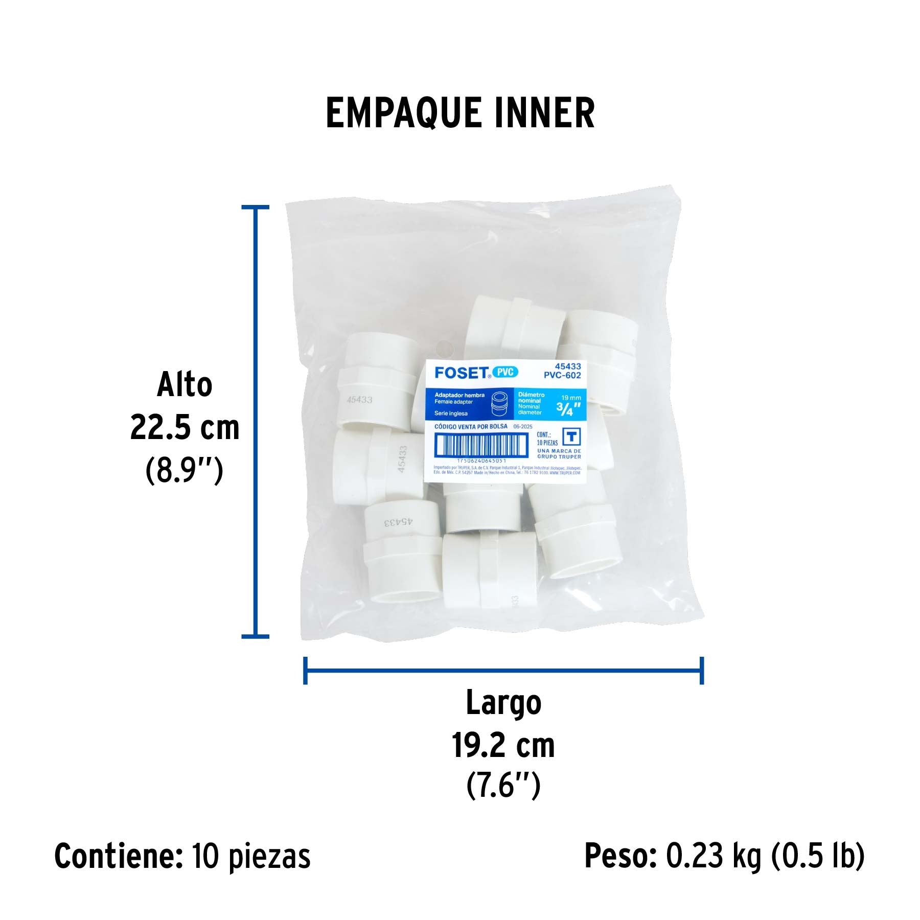 Adaptador hembra de PVC 3/4"