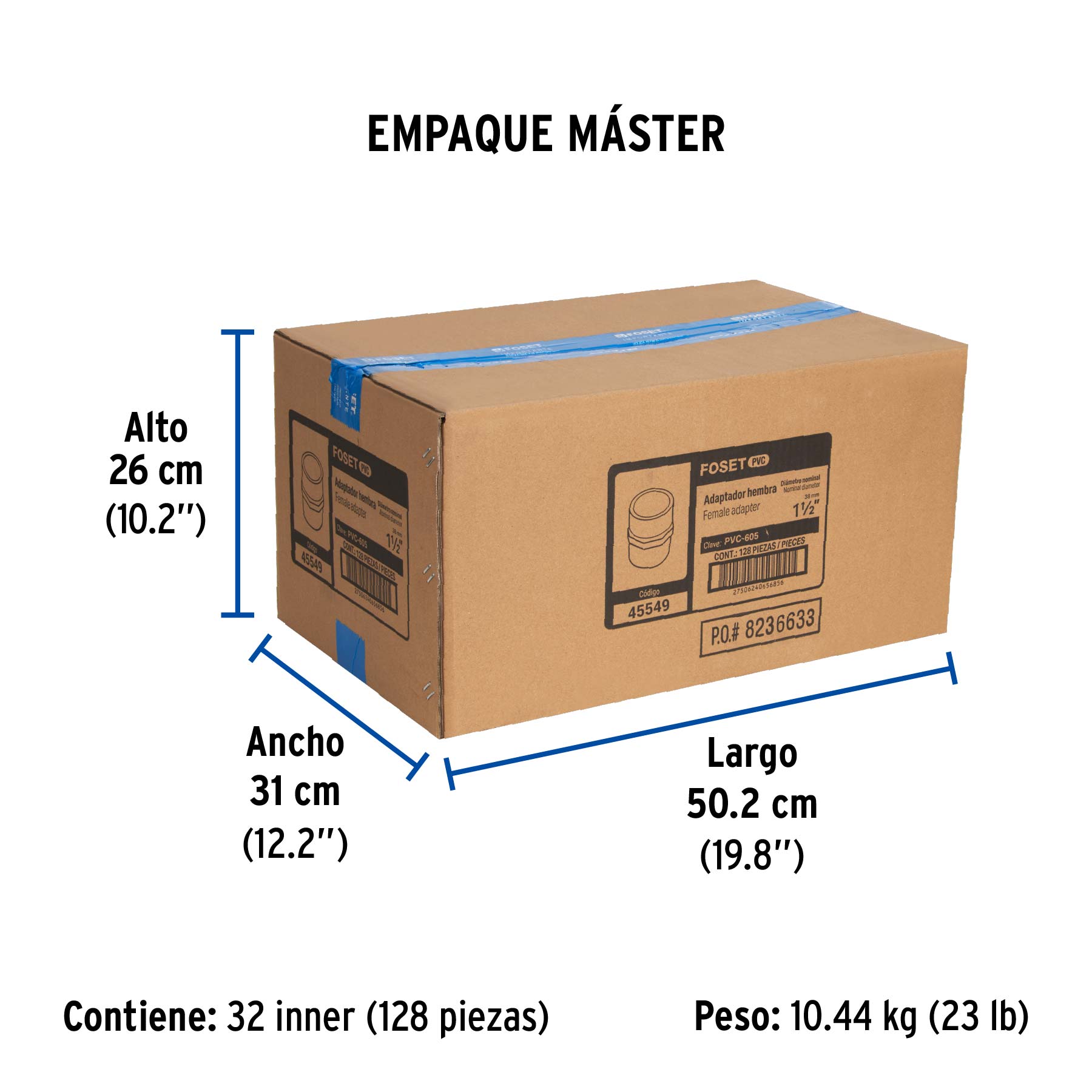Adaptador hembra de PVC, 1-1/2"