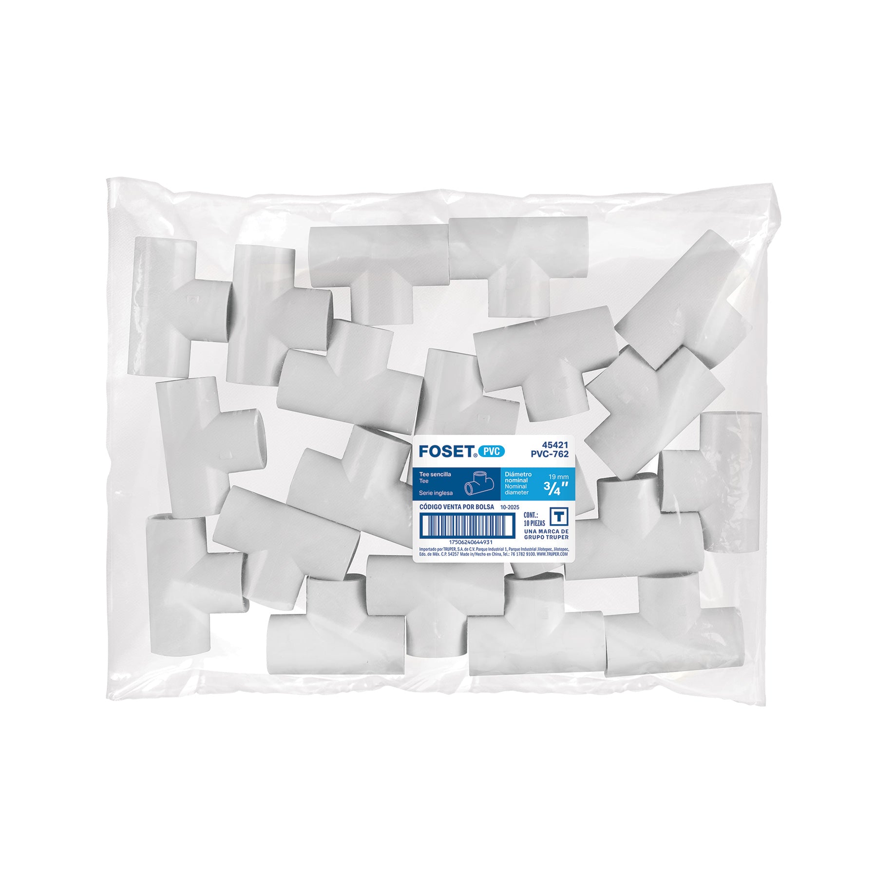 Tee sencilla de PVC, 3/4"