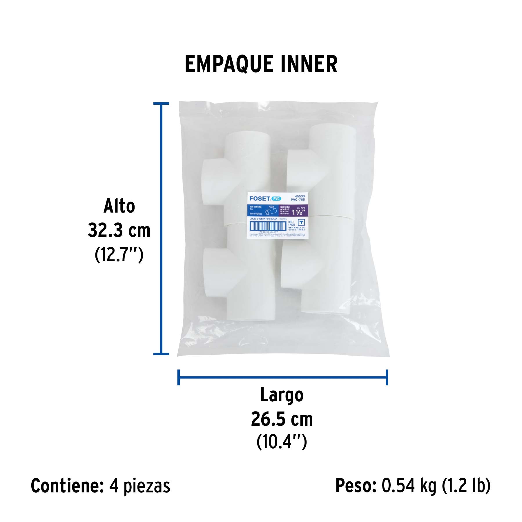 Tee sencilla de PVC, 1-1/2"