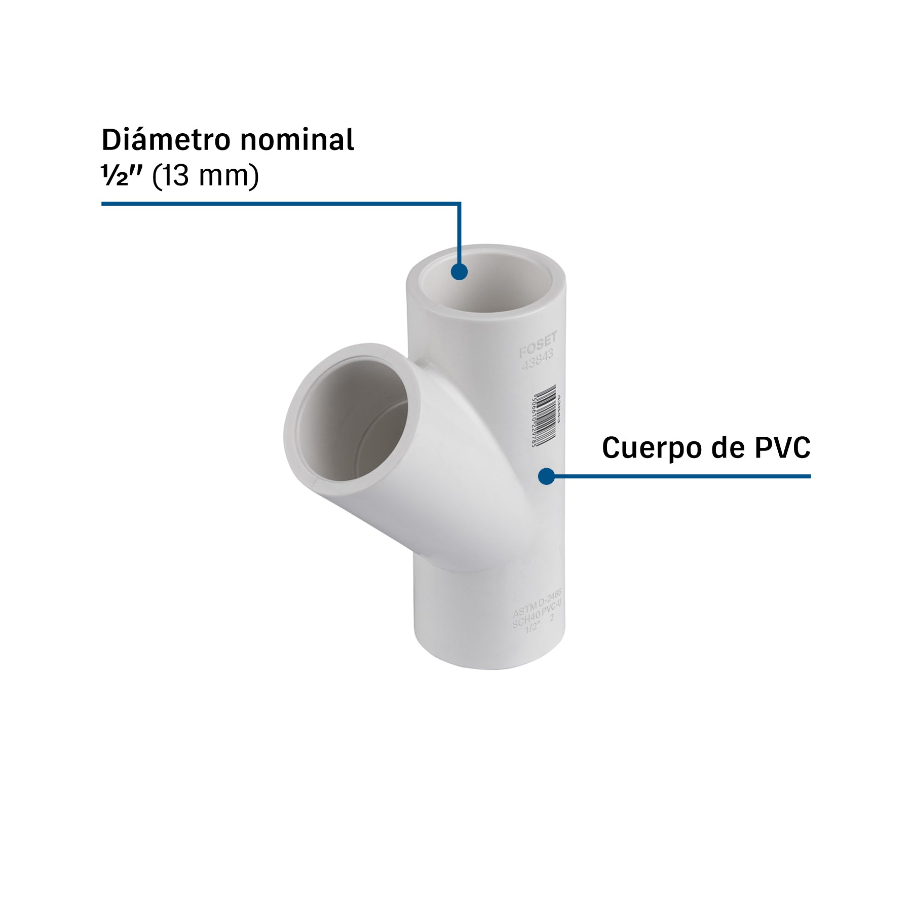 Yee sencilla de PVC 1/2', FOSET