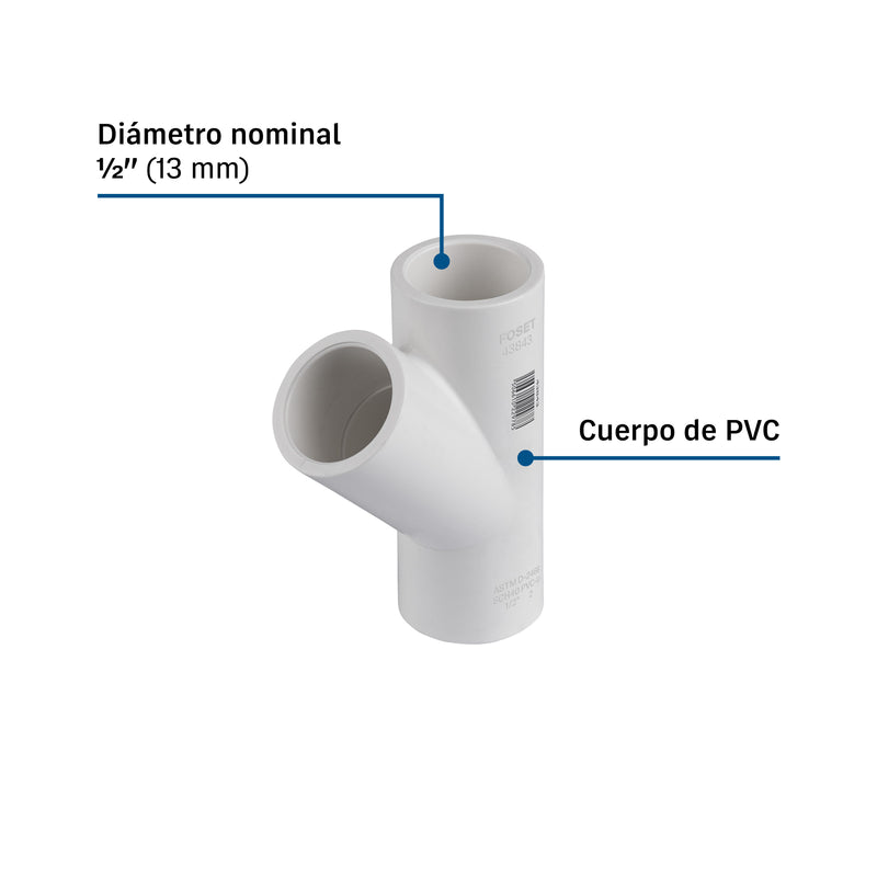 Yee sencilla de PVC 1/2', FOSET