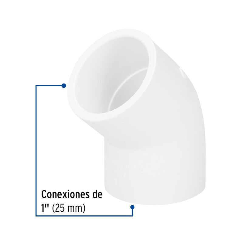 Codo 45° de PVC, 1"
