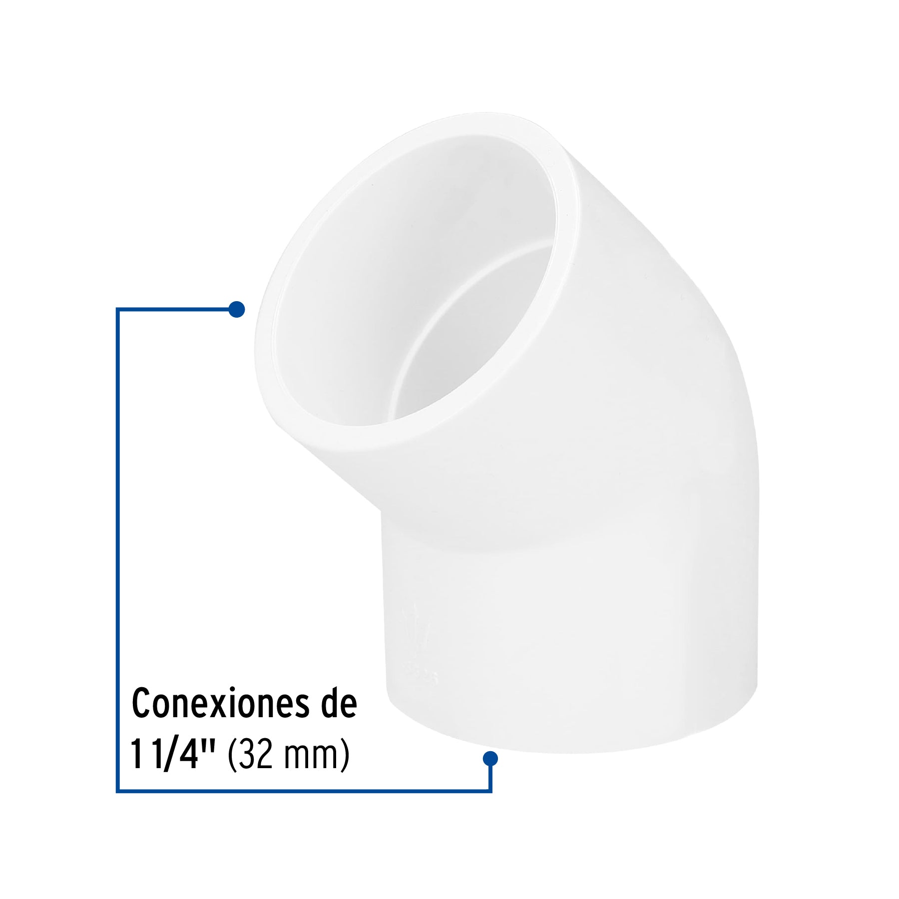 Codo 45° de PVC, 1-1/4"