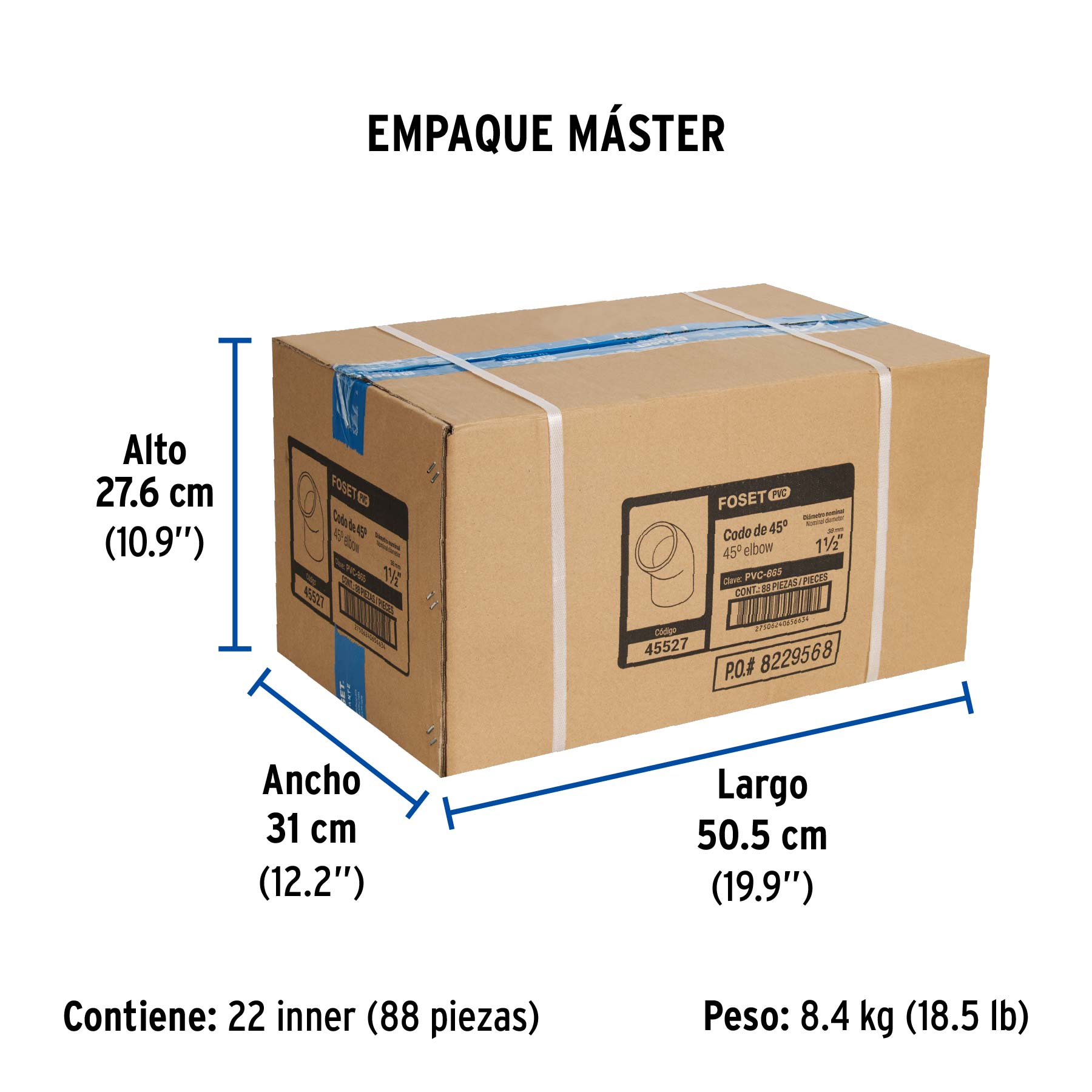 Codo 45° de PVC, 1-1/2"