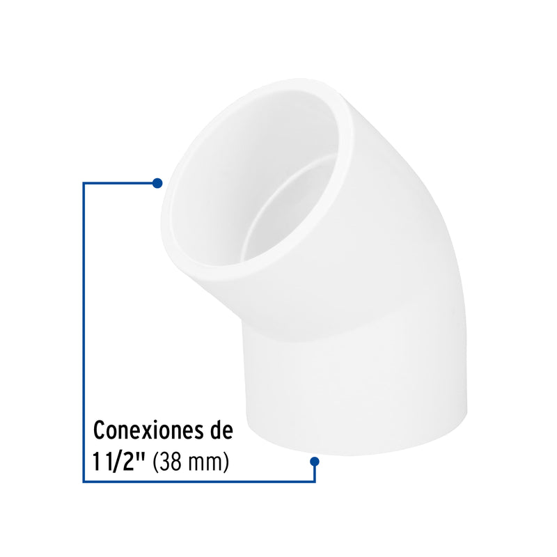Codo 45° de PVC, 1-1/2"