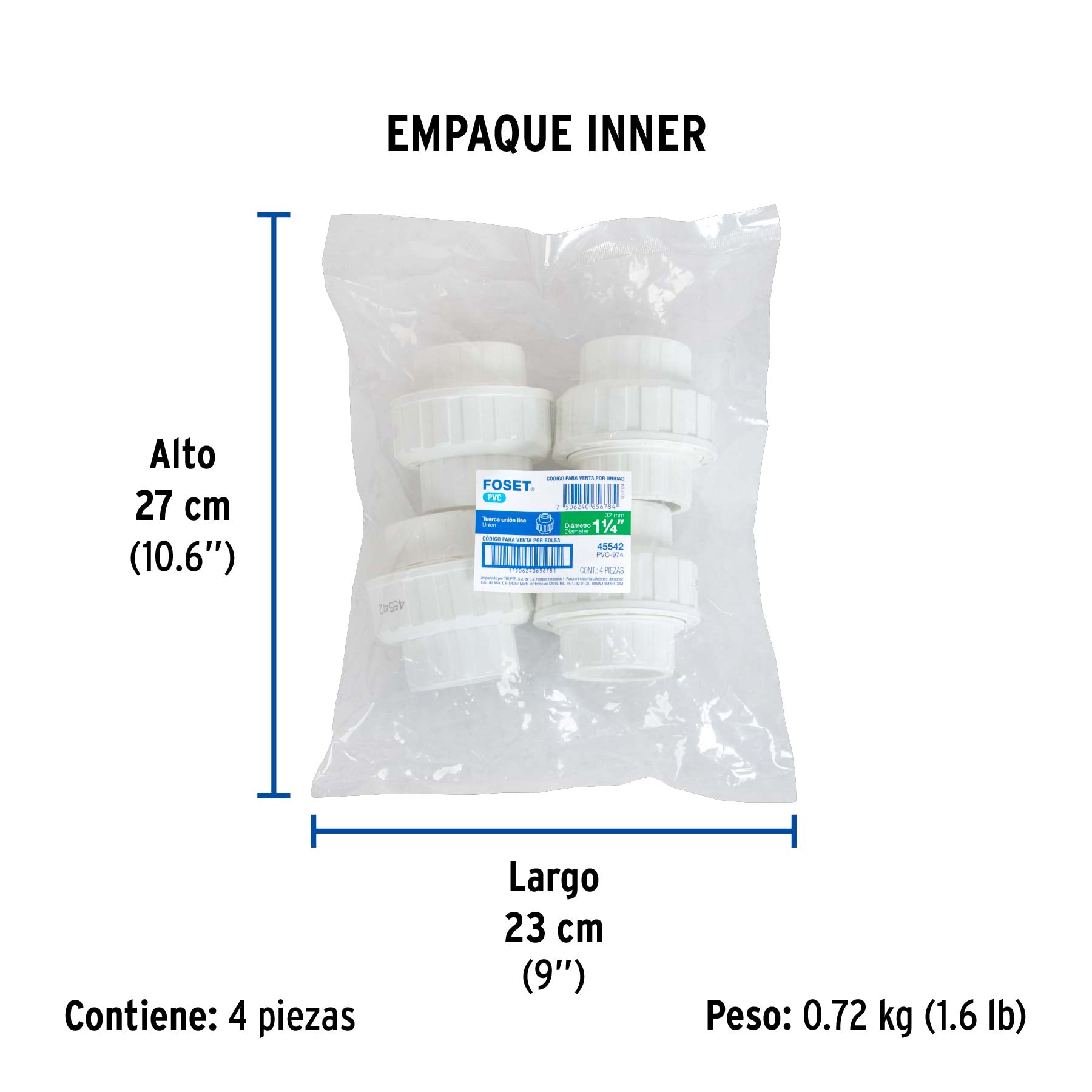 Tuerca unión lisa de PVC, 1-1/4"