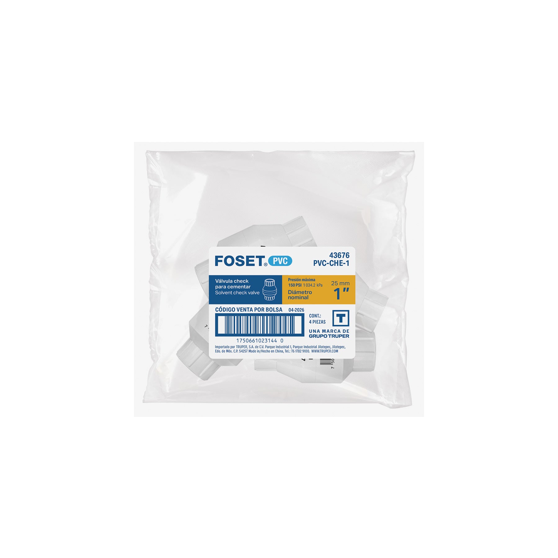Válvula check de PVC 1' para cementar, FOSET