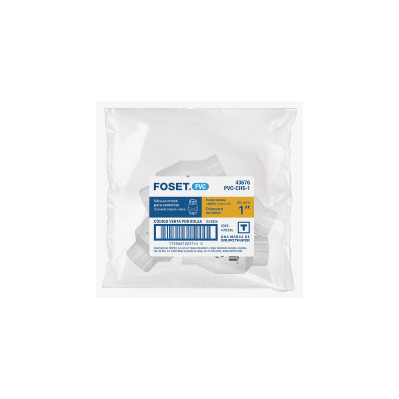 Válvula check de PVC 1' para cementar, FOSET