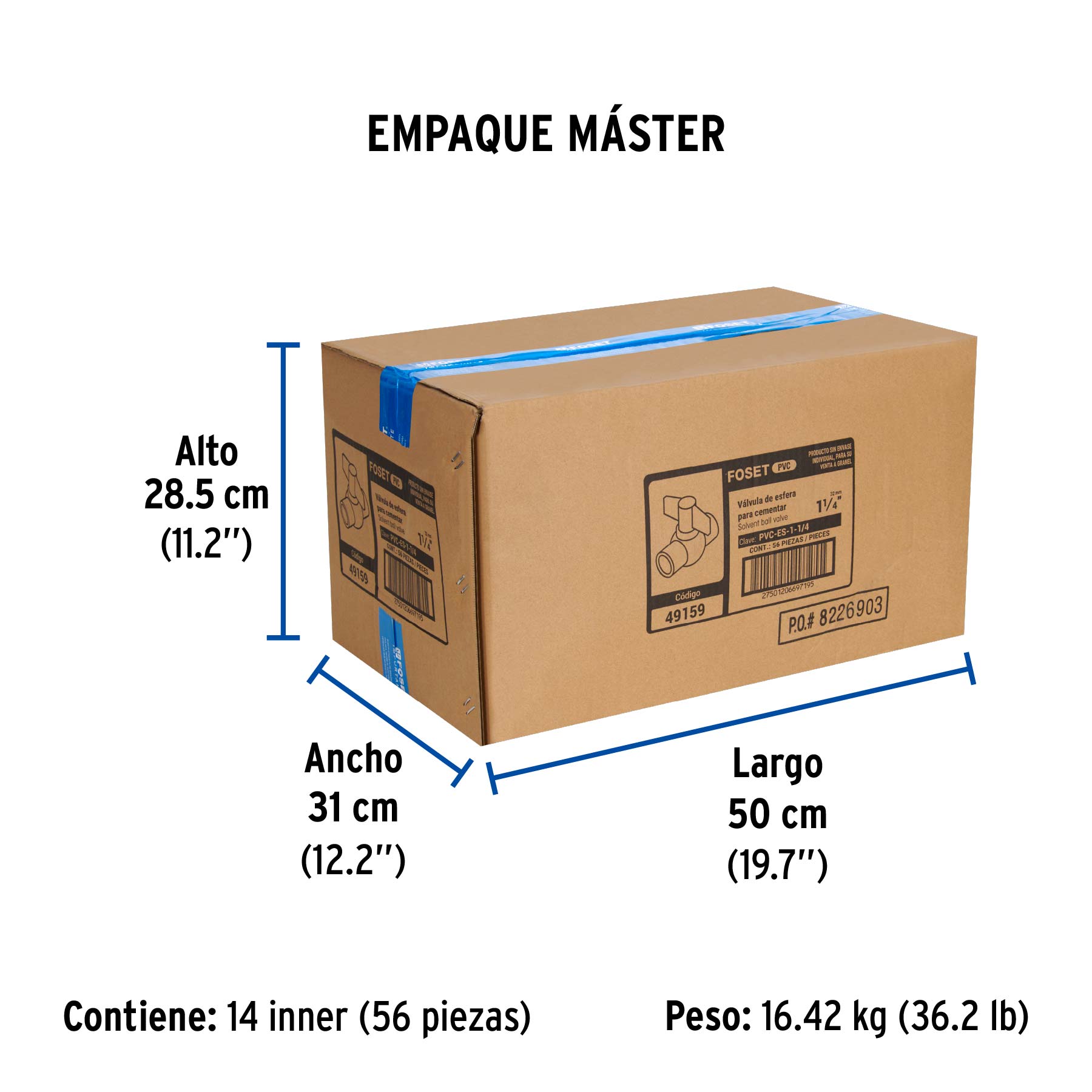 Válvula de esfera de pvc, de 1 1/4", para cementar