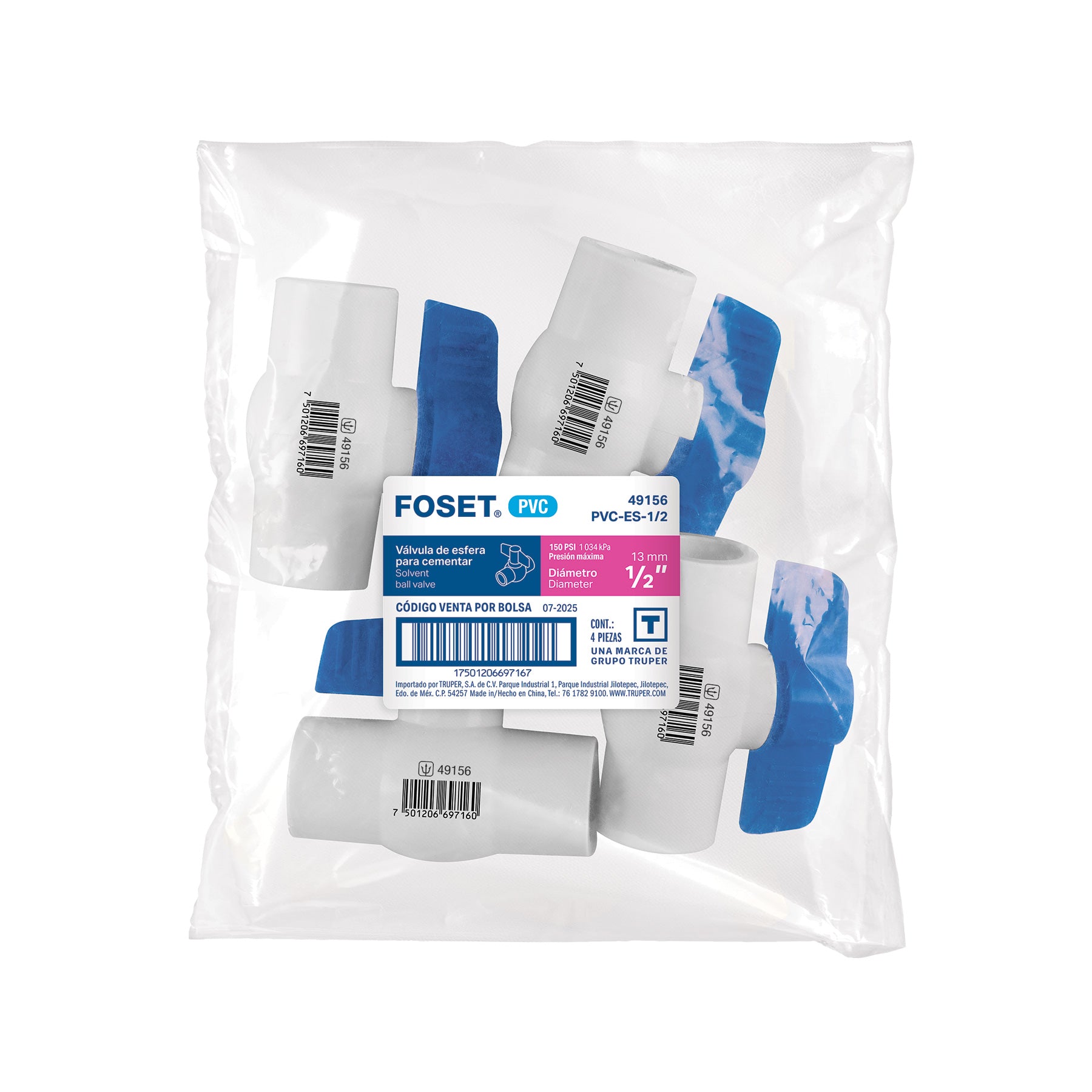 Válvula de esfera de pvc, de 1/2",para cementar