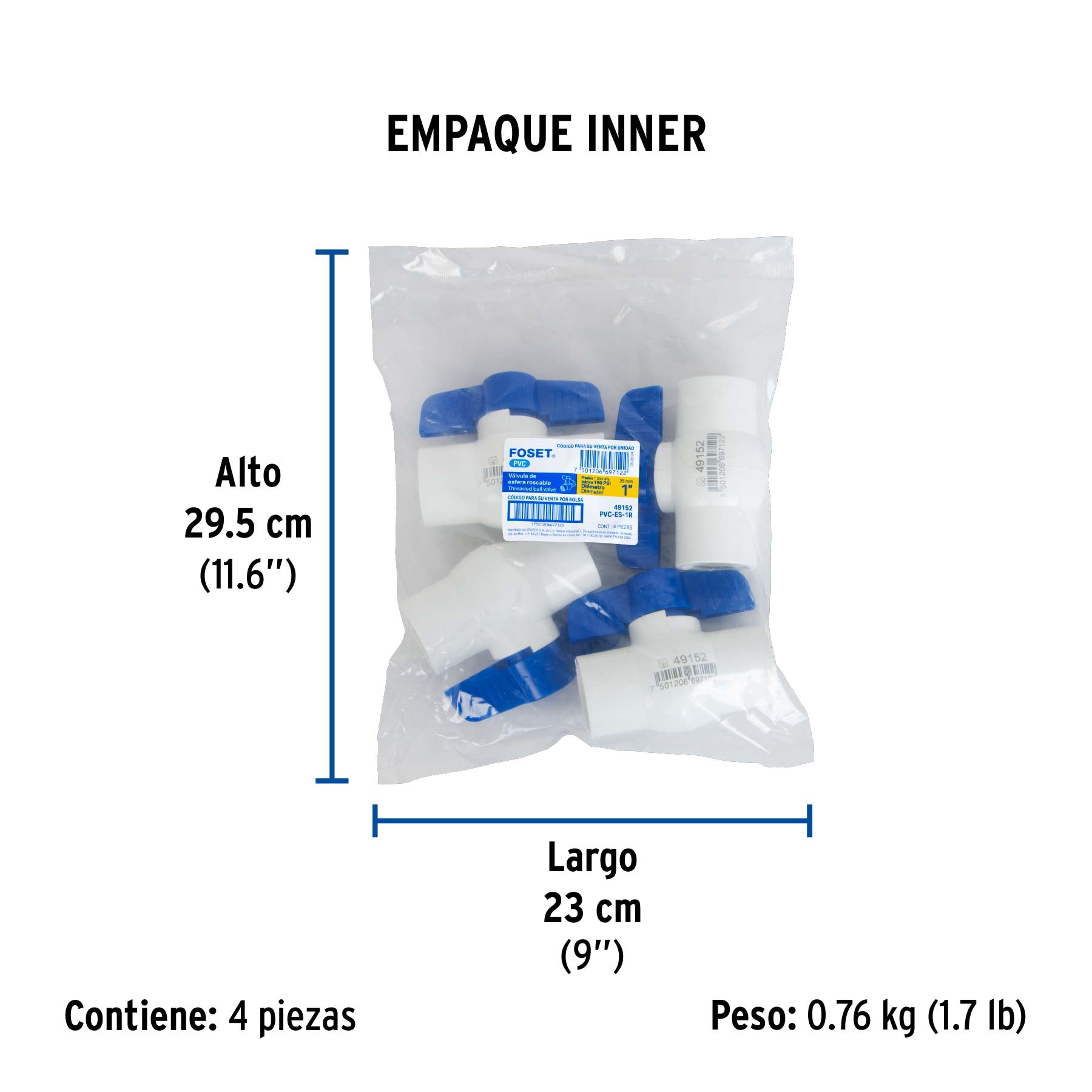 Válvula esfera de pvc, 1", roscable