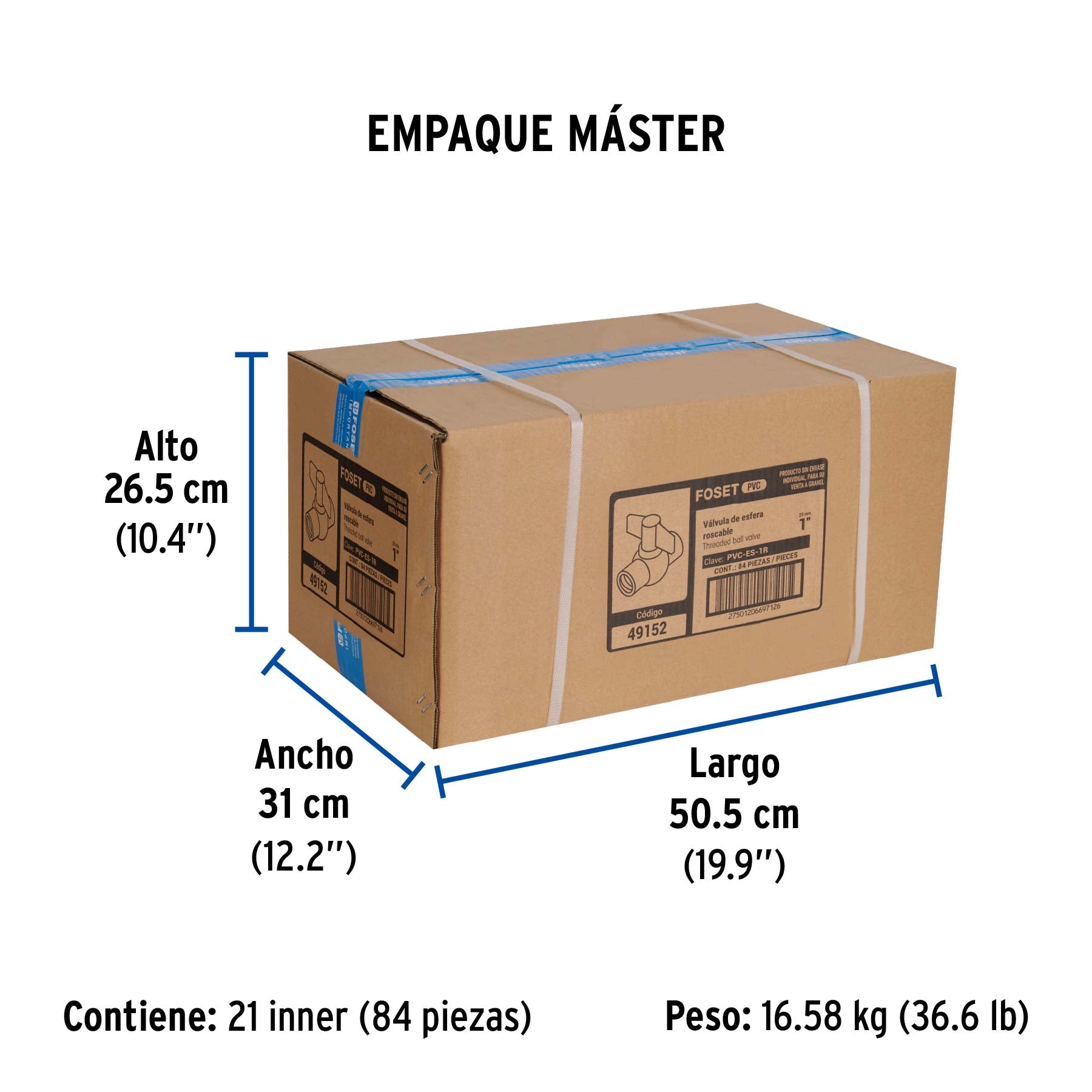 Válvula esfera de pvc, 1", roscable