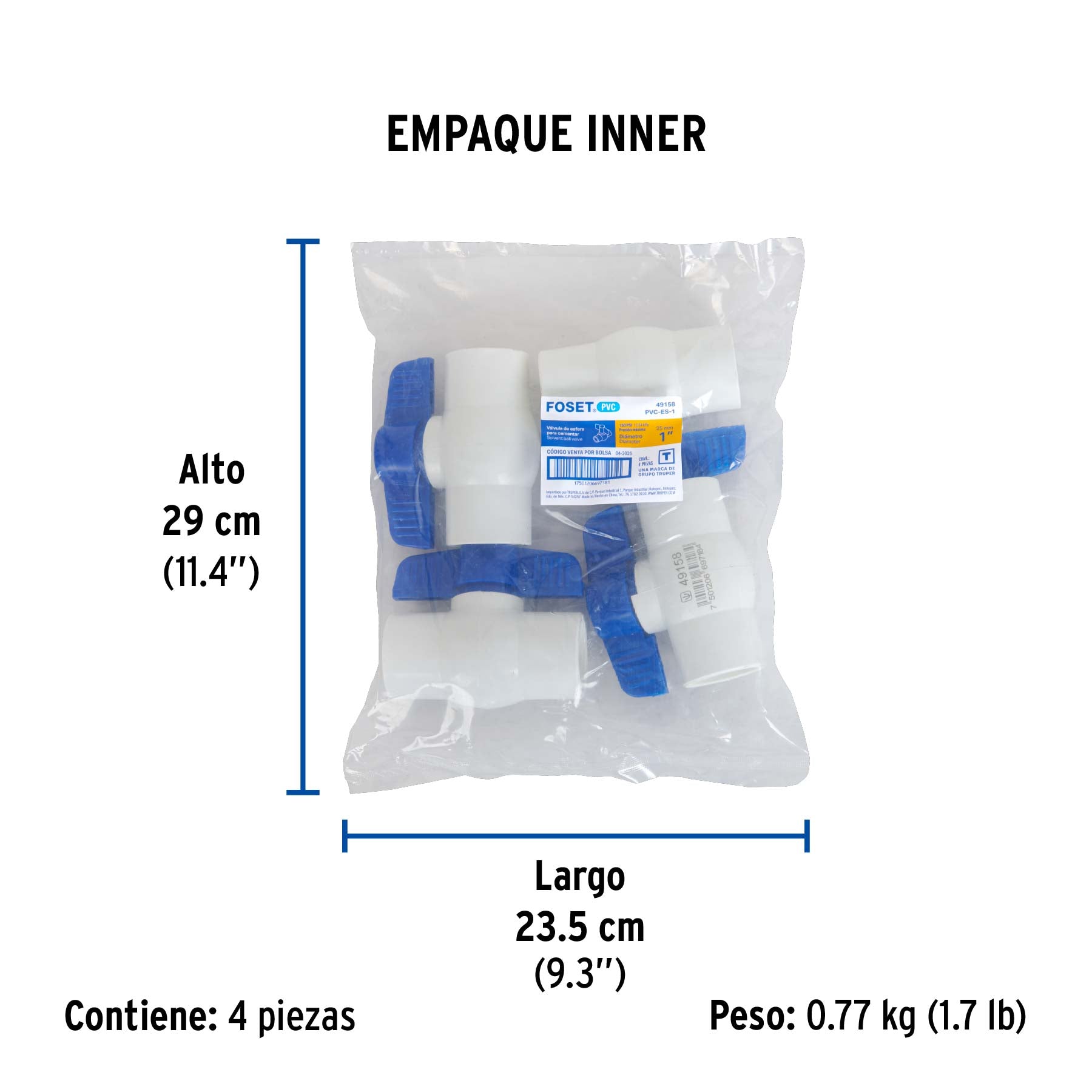 Válvula de esfera de pvc, de 1", para cementar