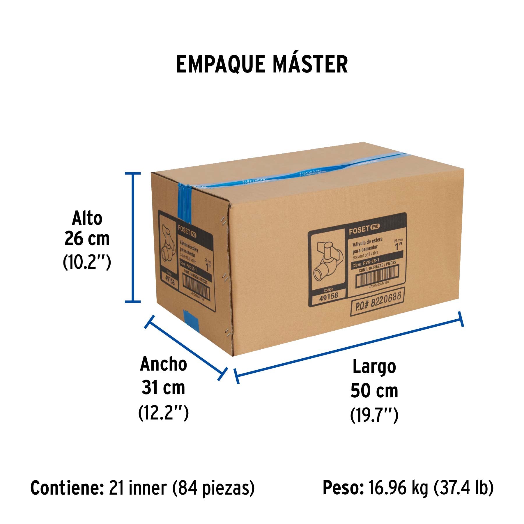 Válvula de esfera de pvc, de 1", para cementar