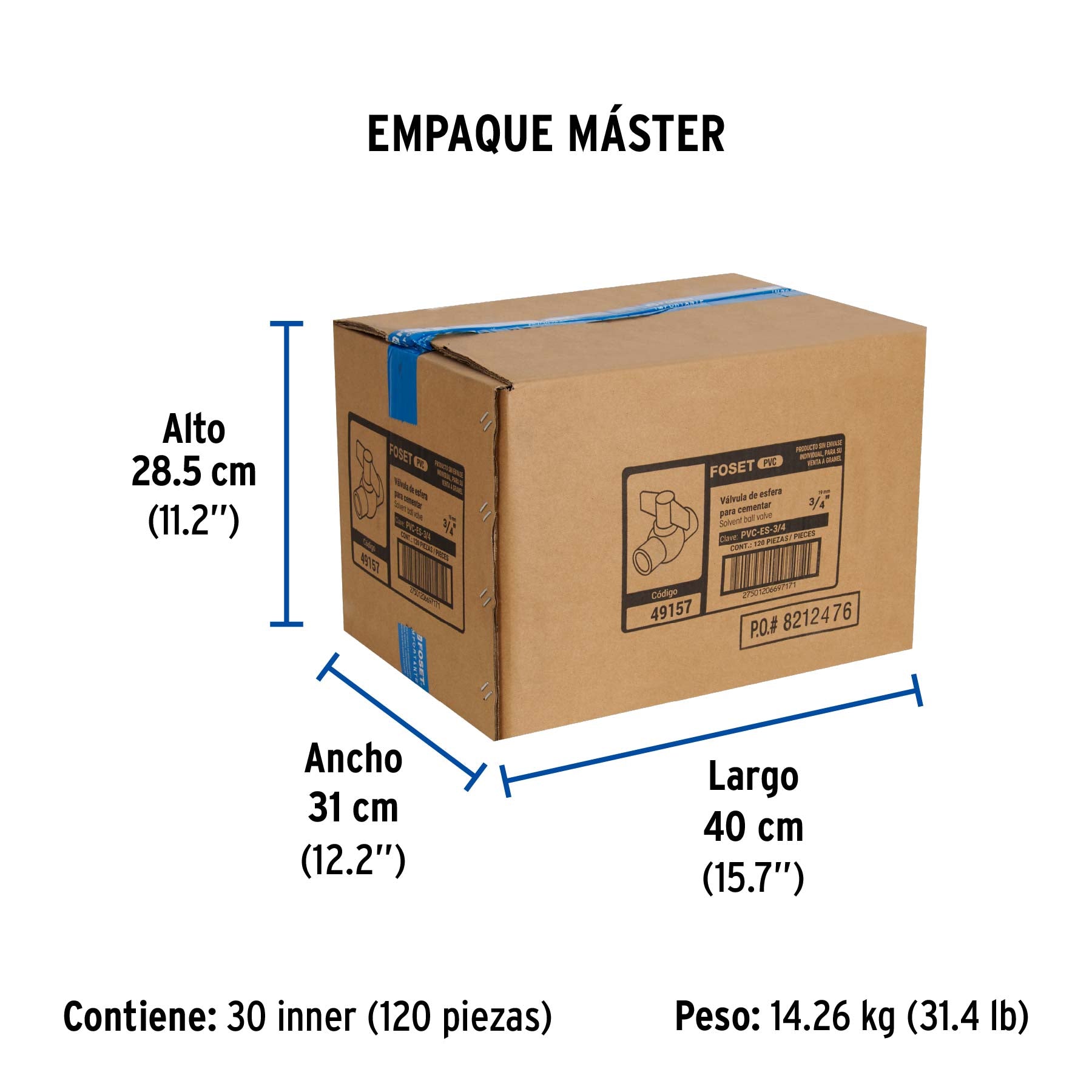 Válvula de esfera de pvc, de 3/4", para cementar