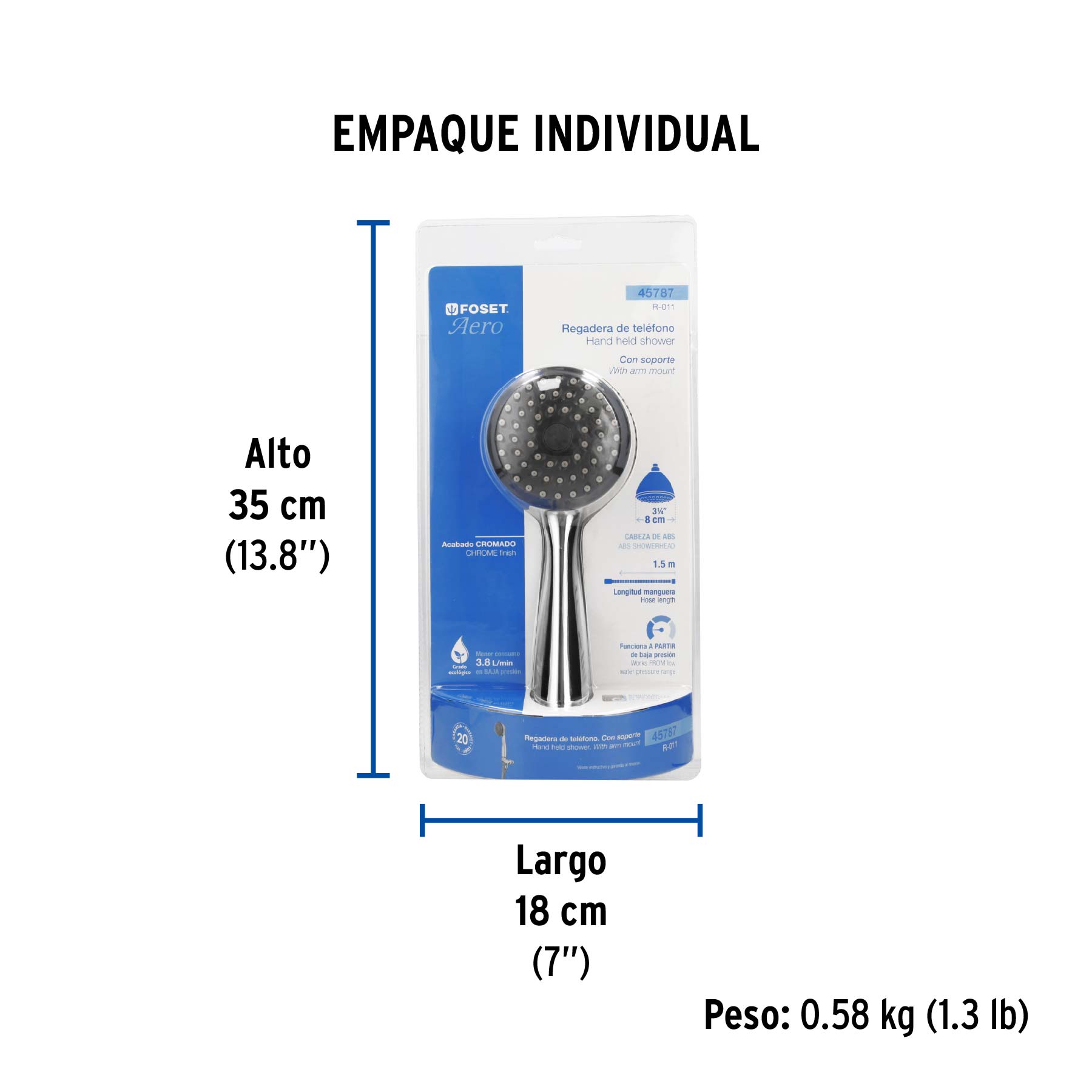 Regadera de teléfono con soporte, 3-1/4"
