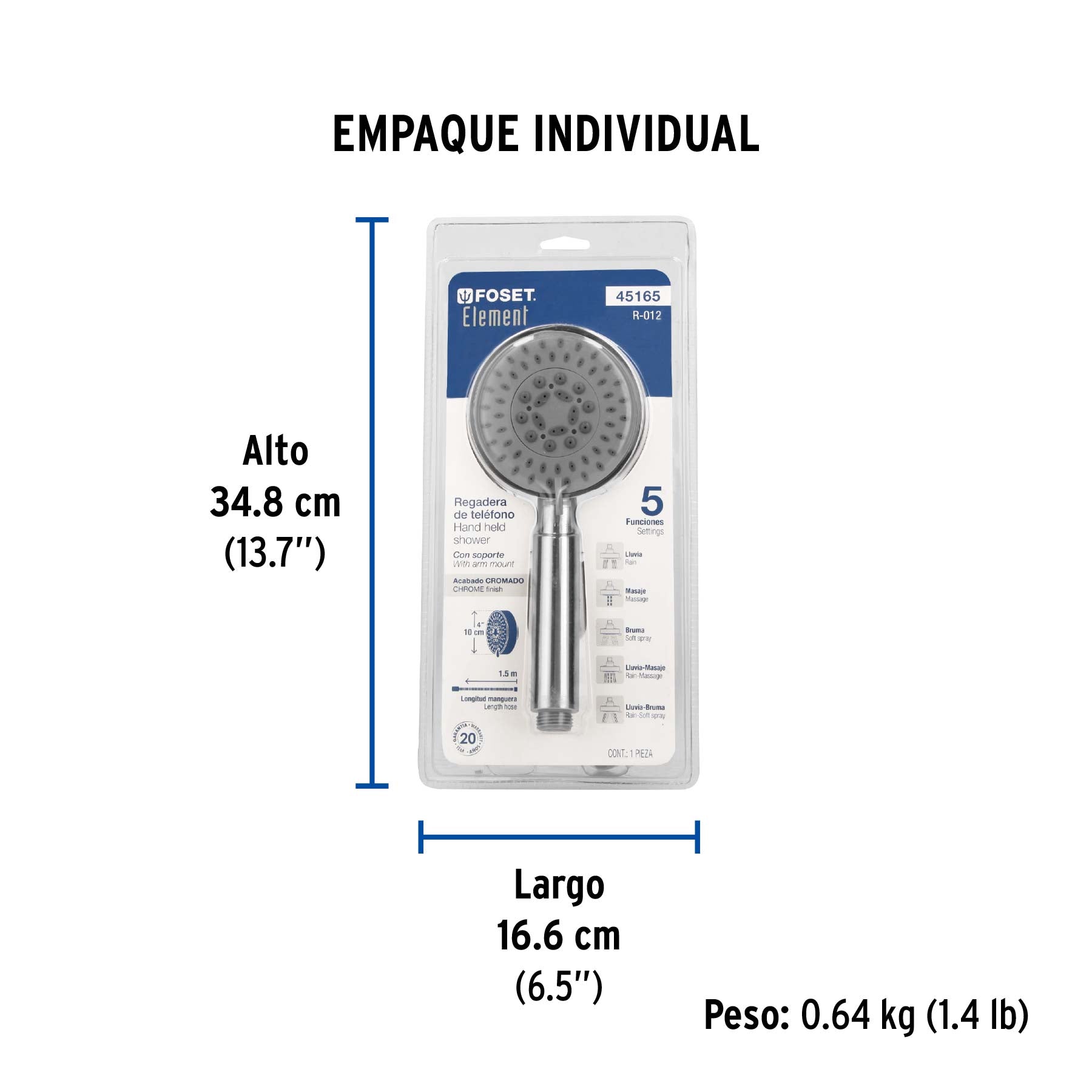 Regadera manual con soporte, cromo, Element