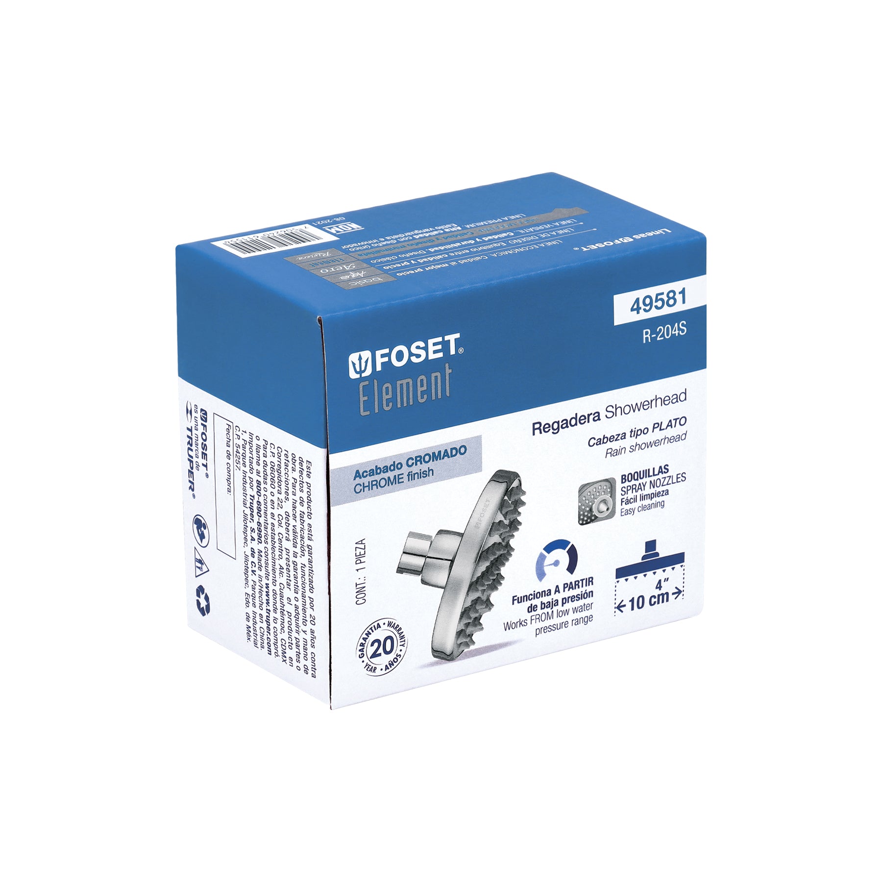 Regadera redonda, 4", sin brazo, Element