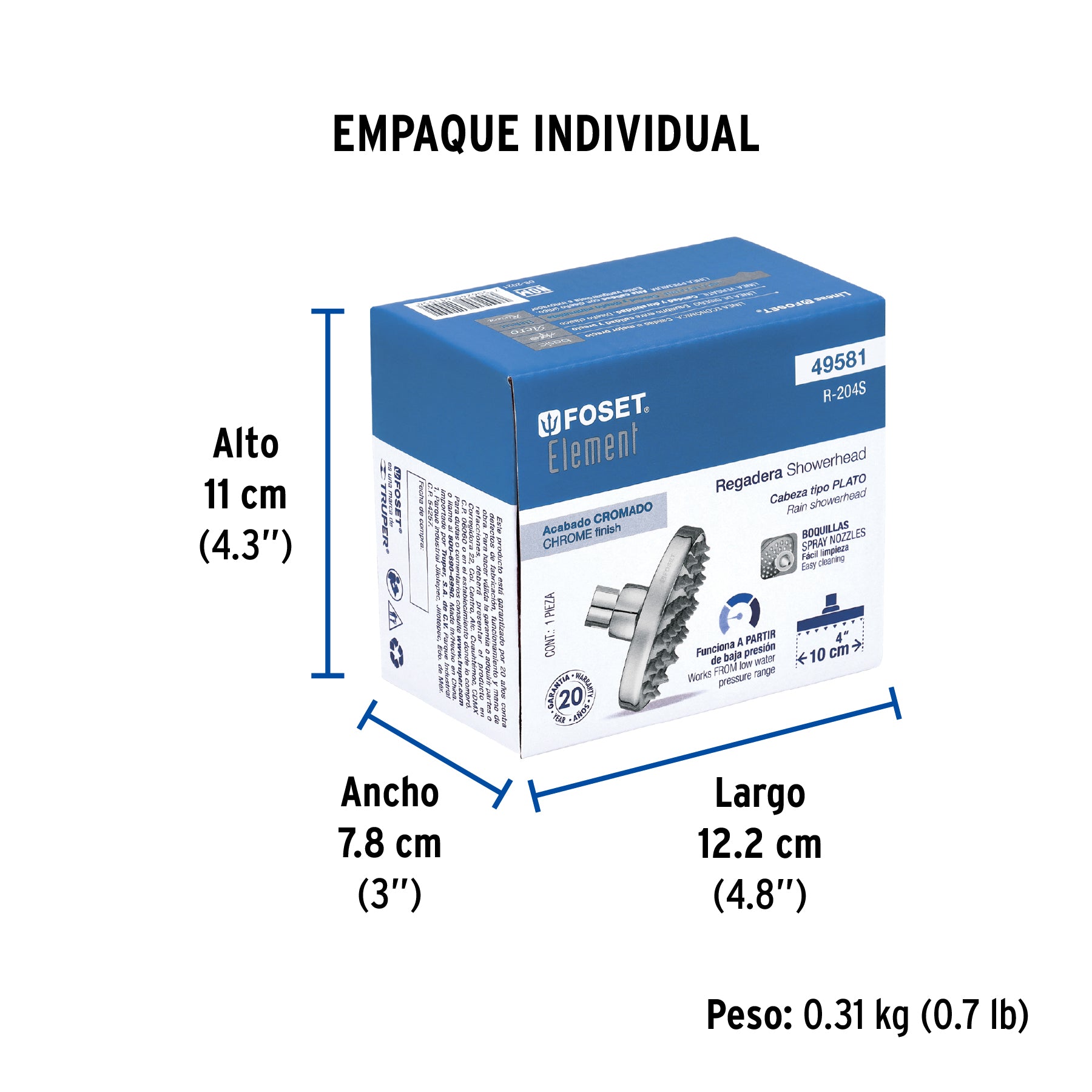 Regadera redonda, 4", sin brazo, Element
