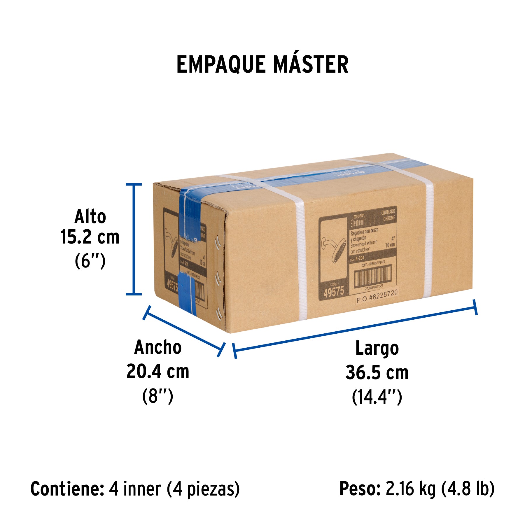 Regadera redonda, 4", con brazo, Element