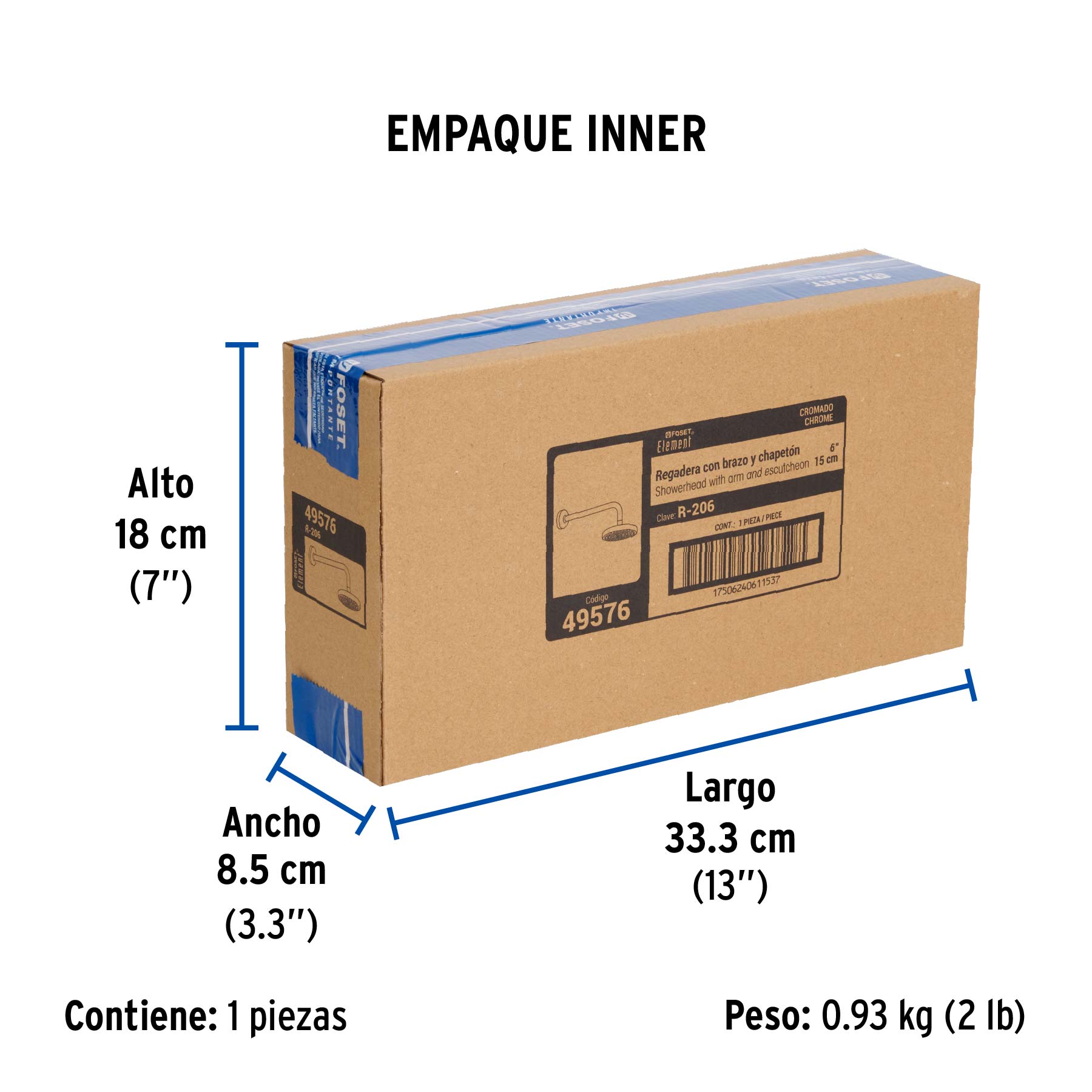 Regadera redonda, 6", con brazo, Element