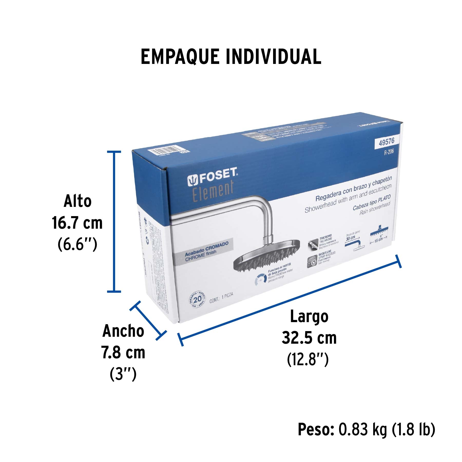 Regadera redonda, 6", con brazo, Element
