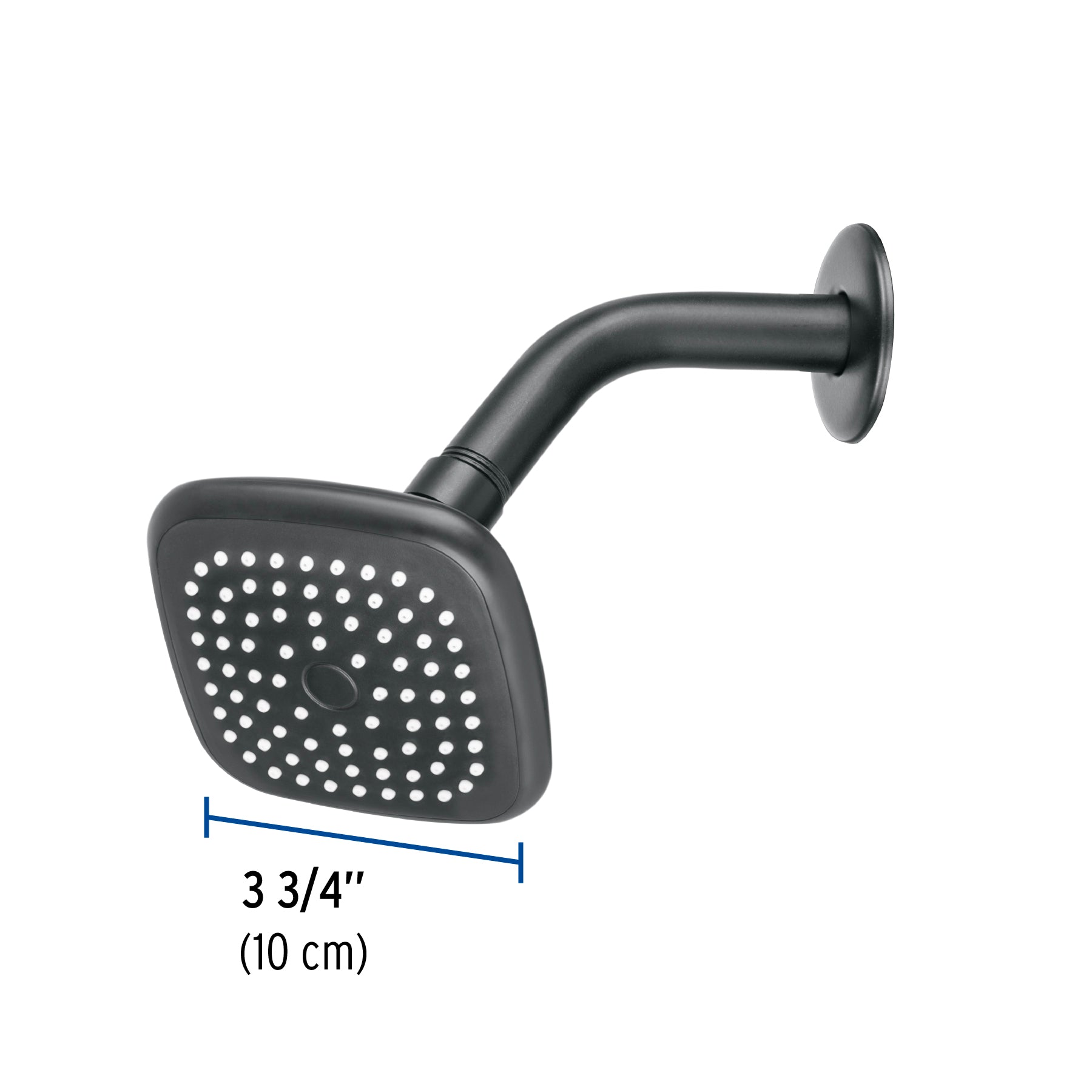 Regadera cuadrada 3-3/4' brazo y chapetón, negro, Basic