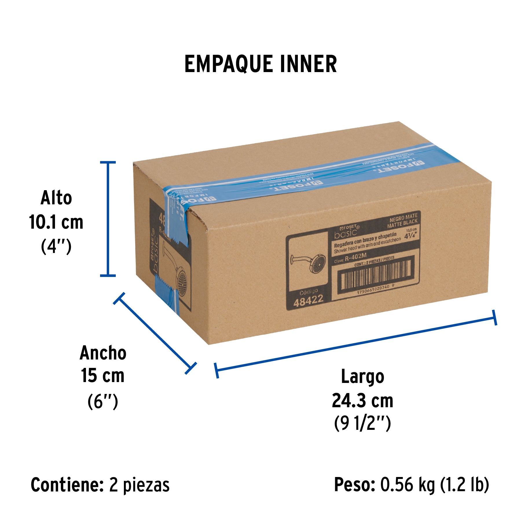 Regadera redonda 4-1/4' brazo y chapetón, negro, Basic