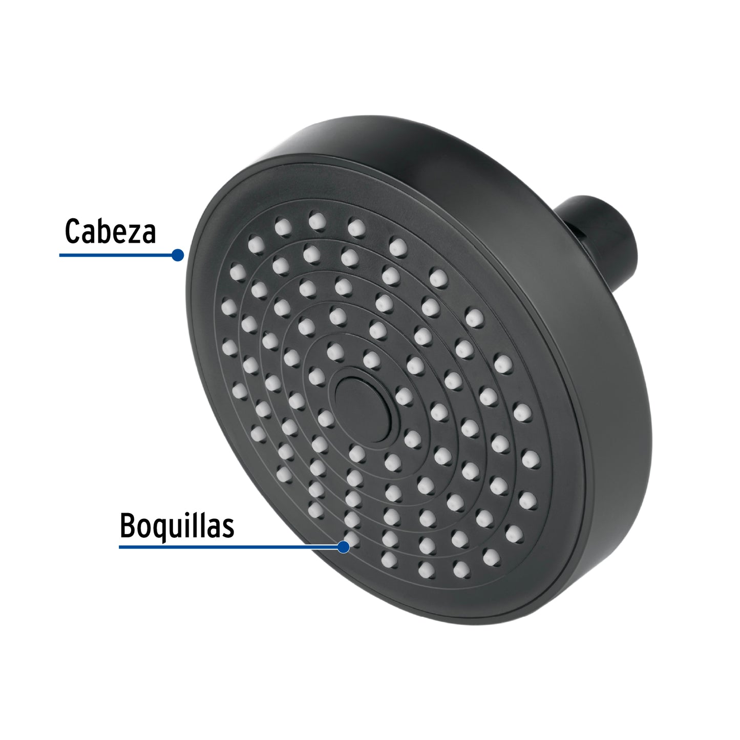Regadera redonda de ABS 4-1/4' sin brazo, negro, Basic