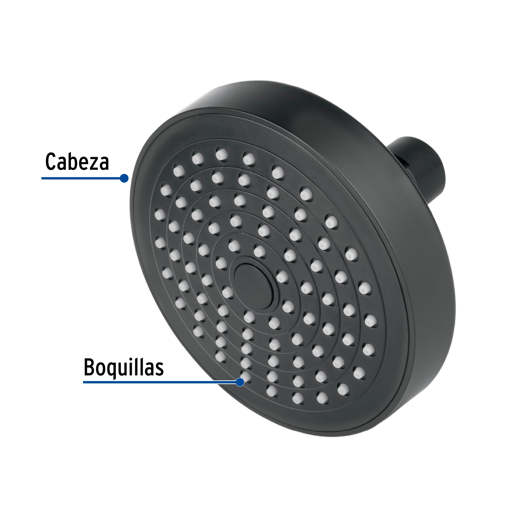 Regadera redonda de ABS 4-1/4' sin brazo, negro, Basic