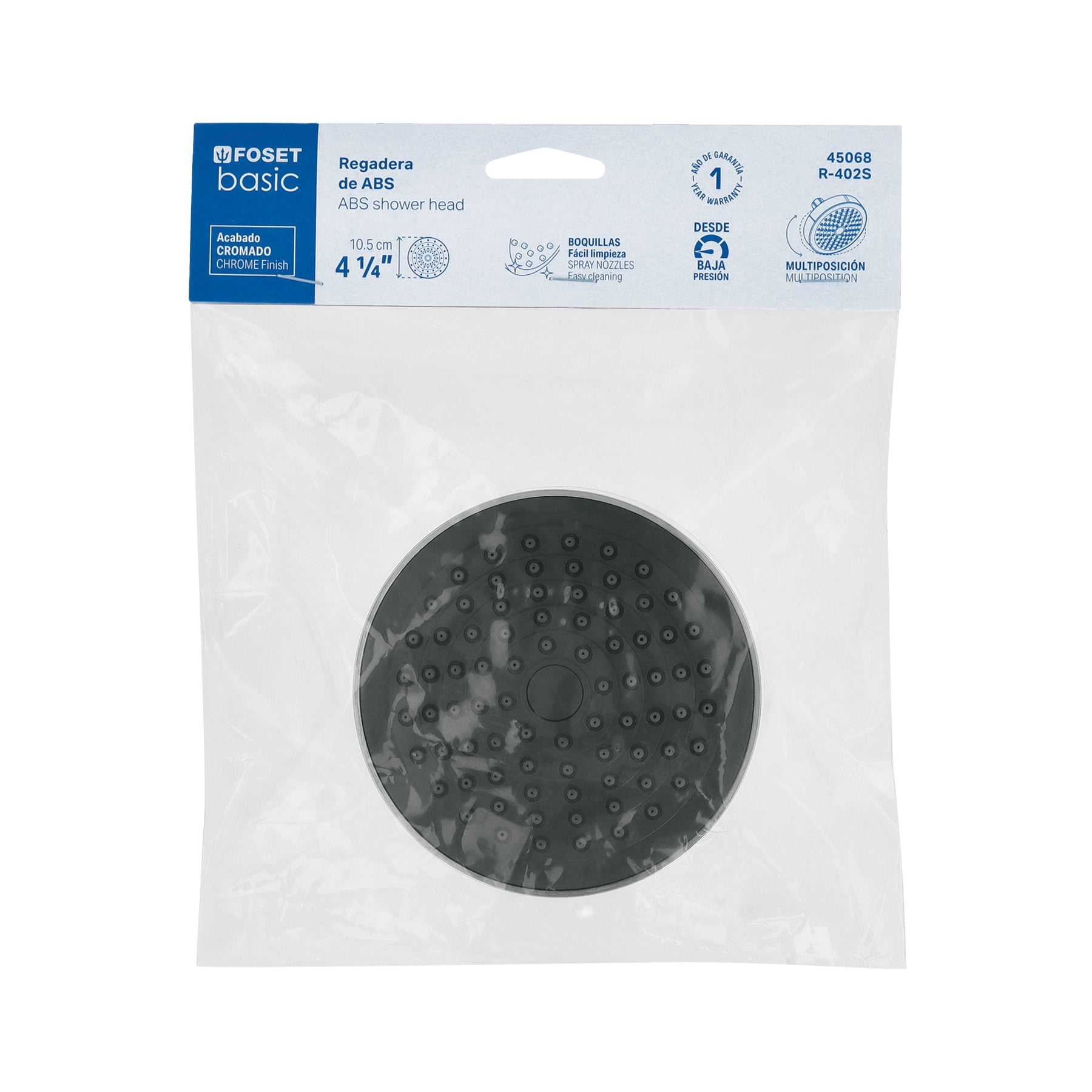 Regadera redonda, ABS, 4-1/4", sin brazo, Basic