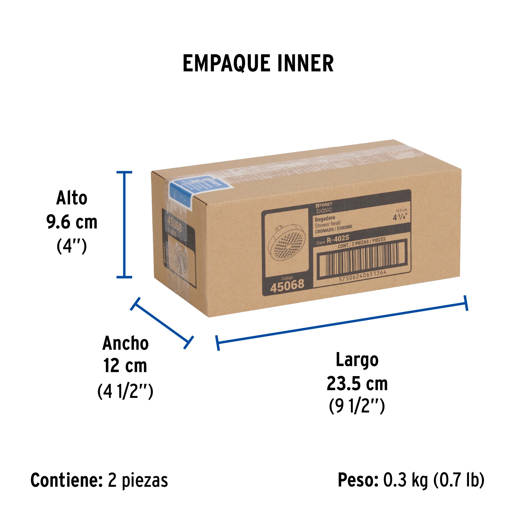 Regadera redonda, ABS, 4-1/4", sin brazo, Basic