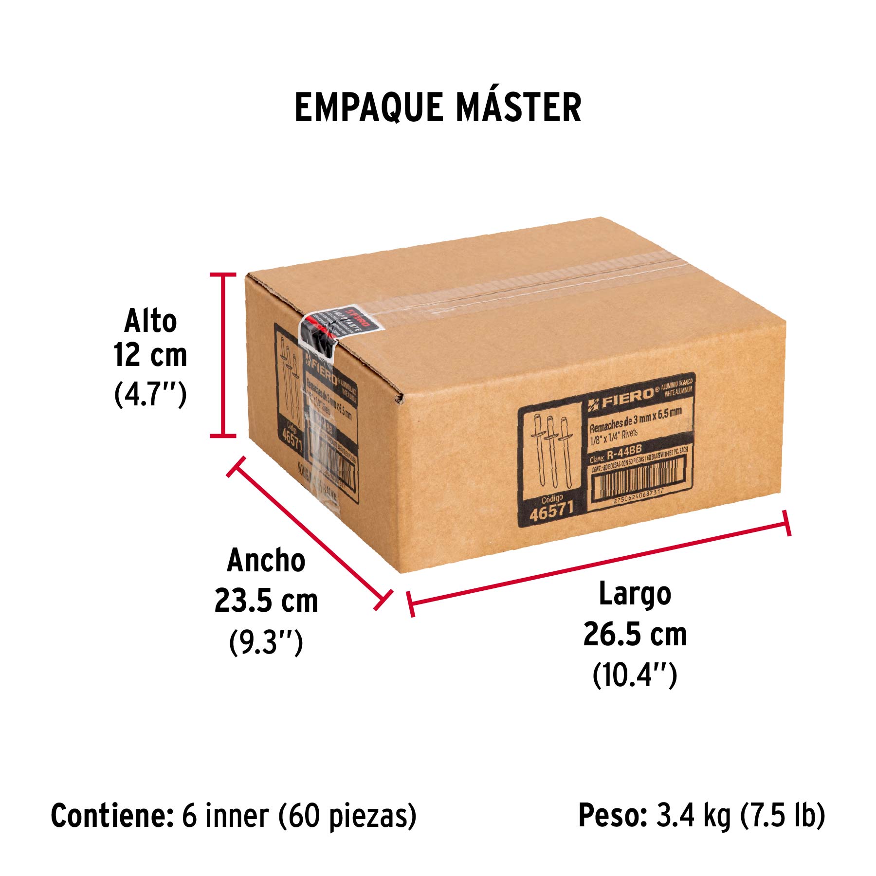Bolsa c/50 remaches 1/8'x1/4' blancos de aluminio, ala 1/4'