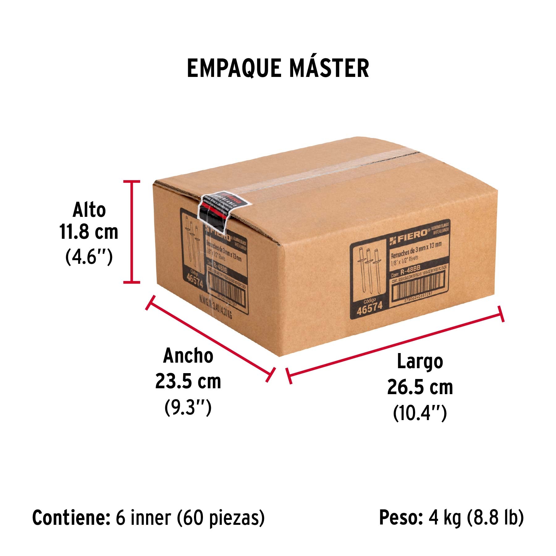 Bolsa c/50 remaches 1/8'x1/2' blancos de aluminio, ala 1/4'