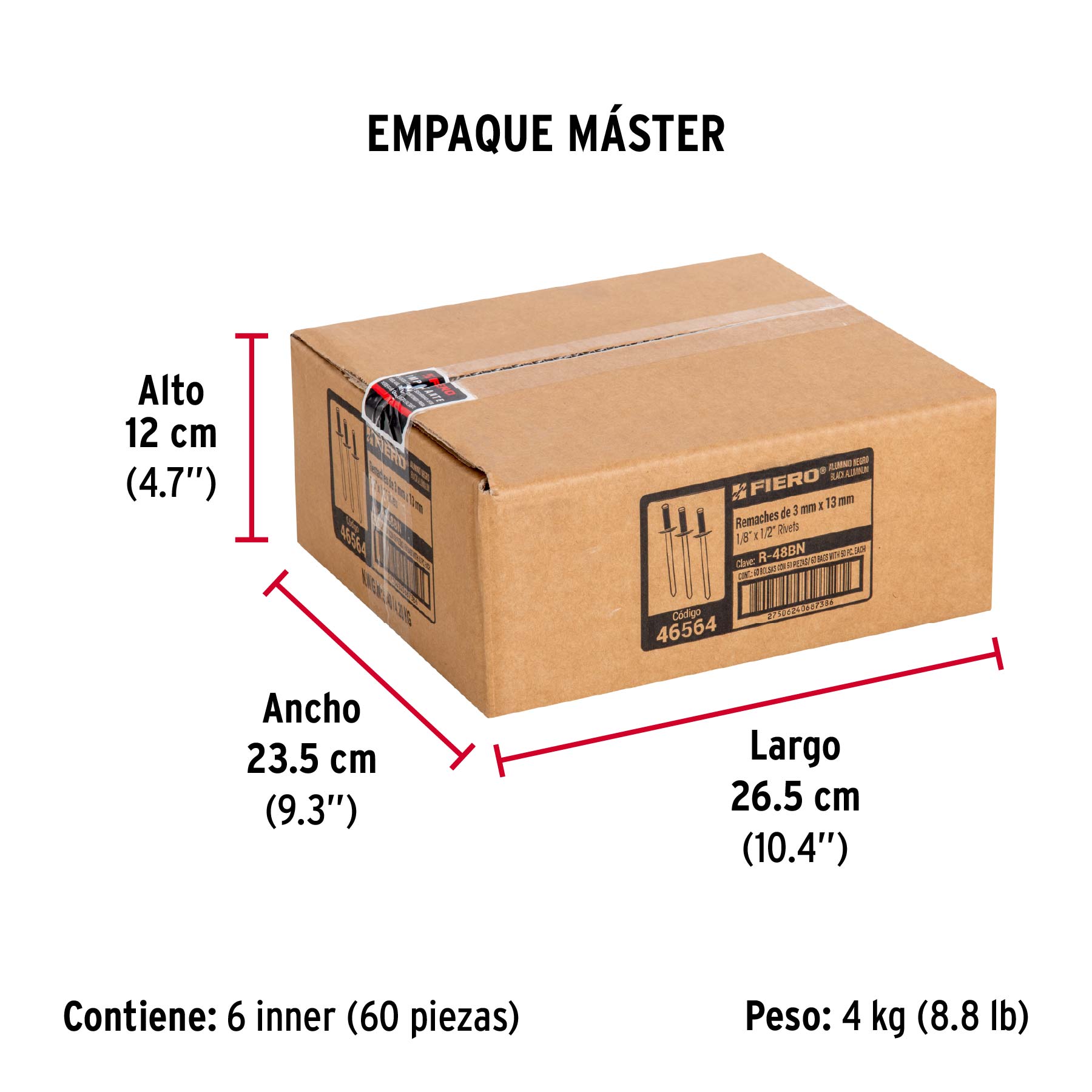 Bolsa c/50 remaches 1/8'x1/2' negros de aluminio, ala 1/4'