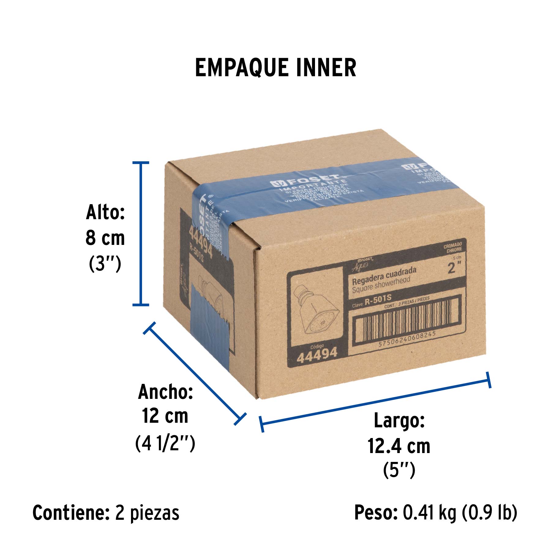 Regadera cuadrada, metálica, sin brazo Aqua