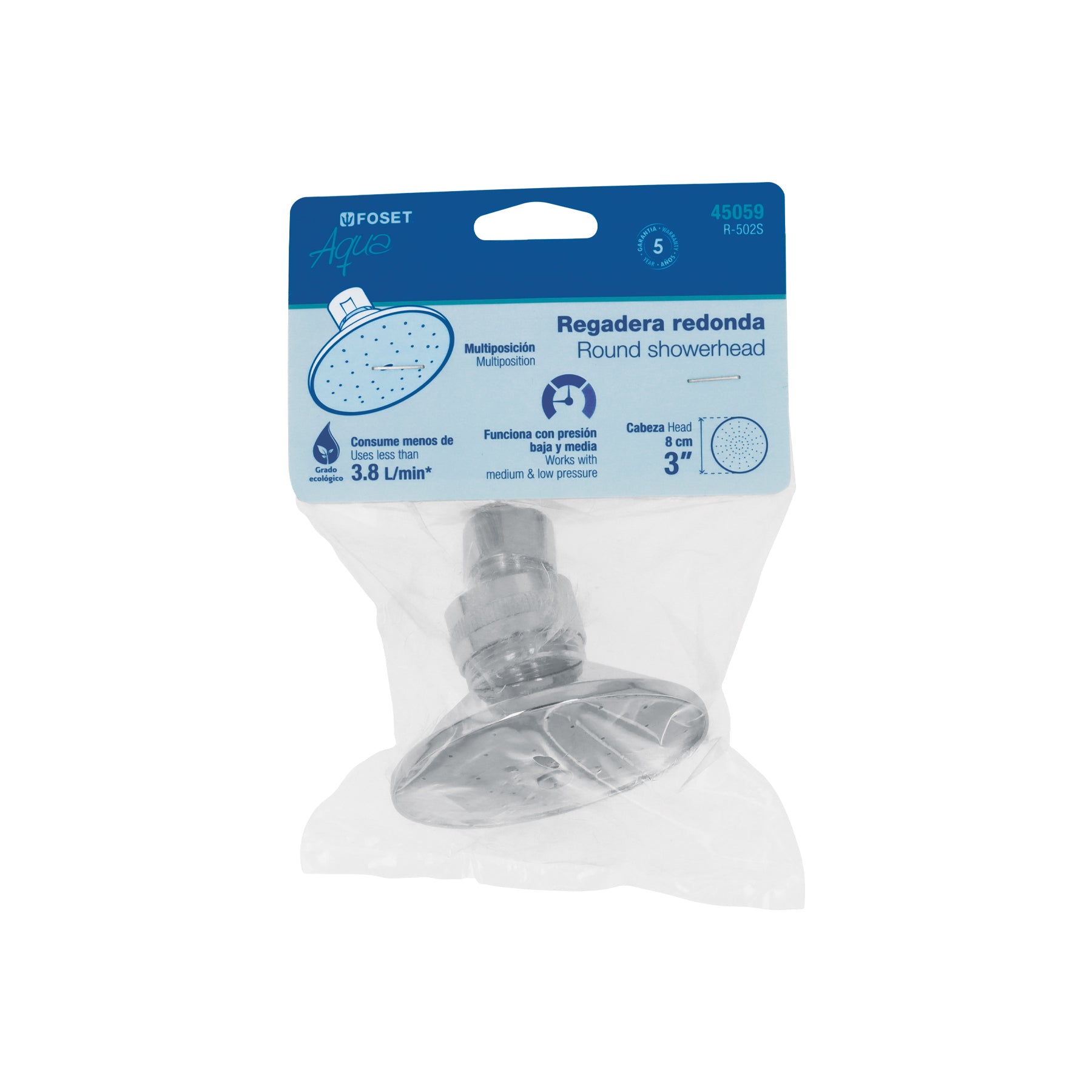 Regadera redonda 3" sin brazo, Aqua