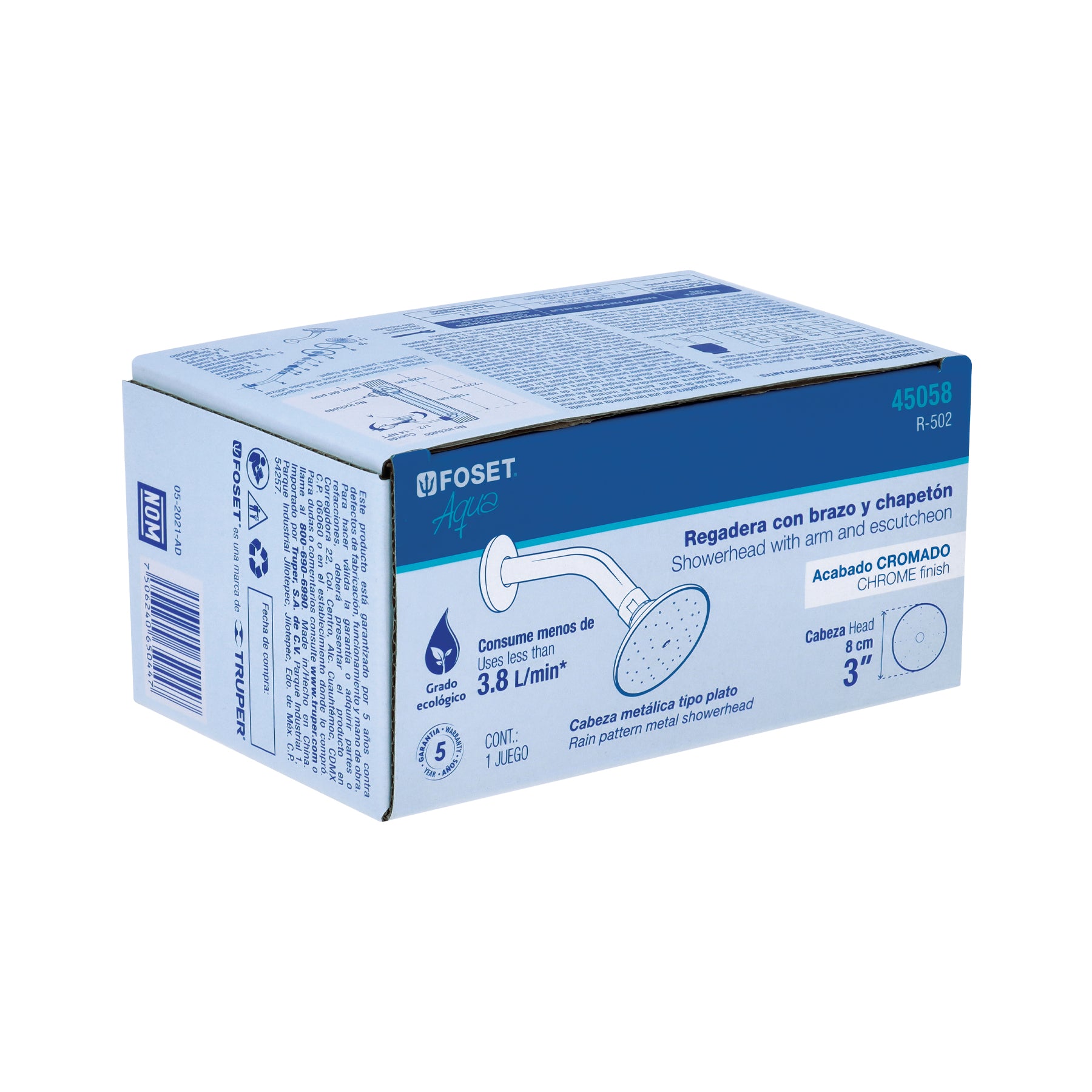 Regadera redonda 3", con brazo