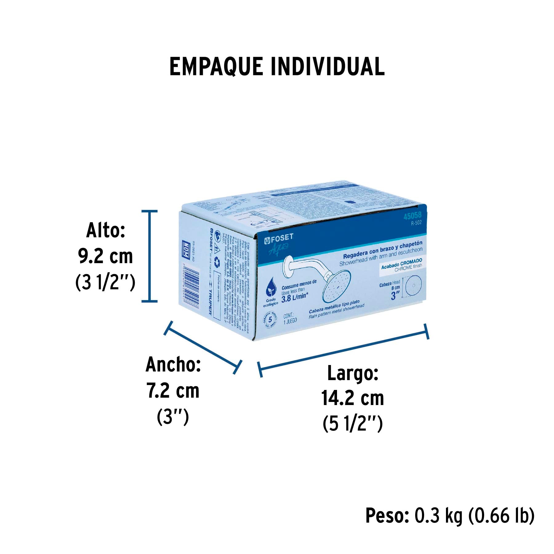 Regadera redonda 3", con brazo