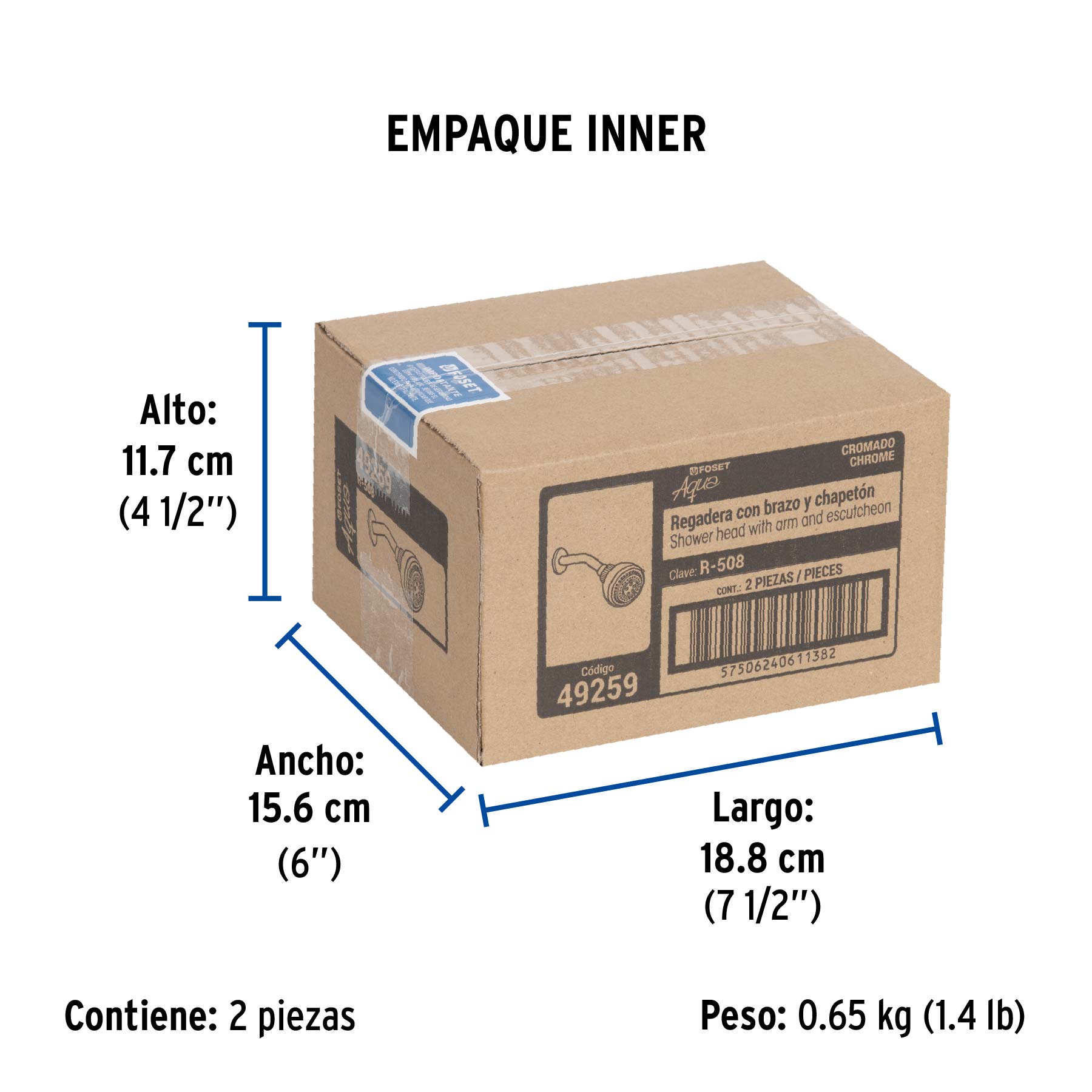 Regadera plástica, 5 funciones, con brazo, Aqua