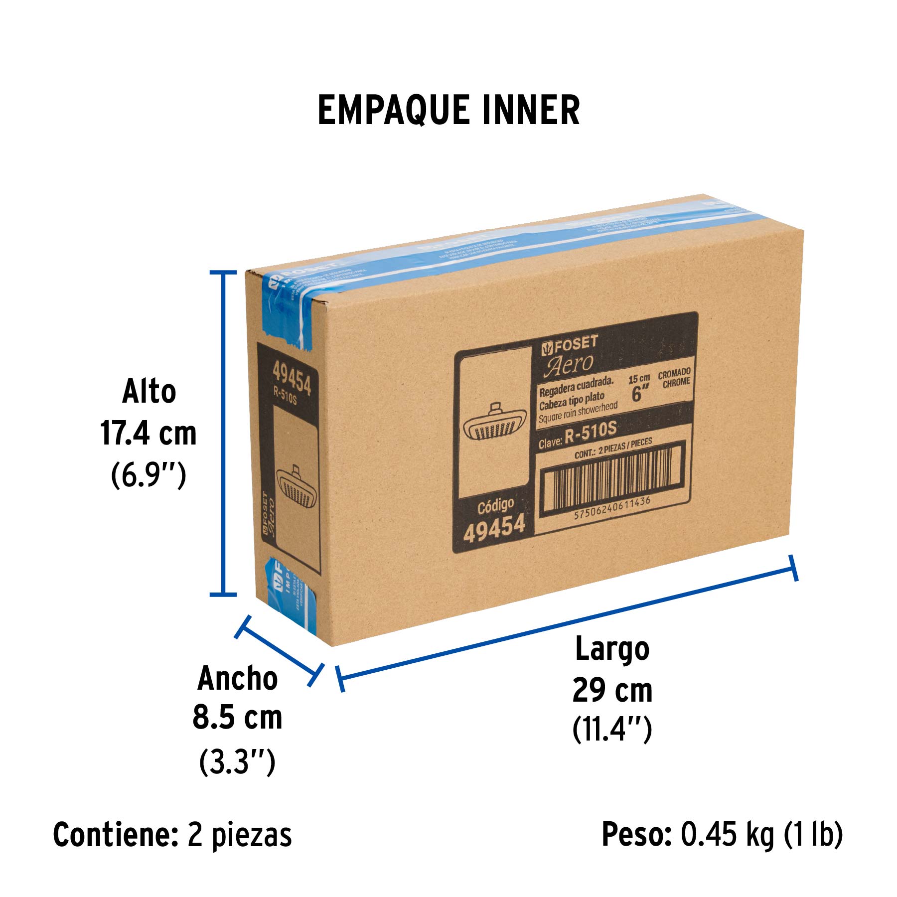 Regadera redonda, plástica, 6", sin brazo, Aero