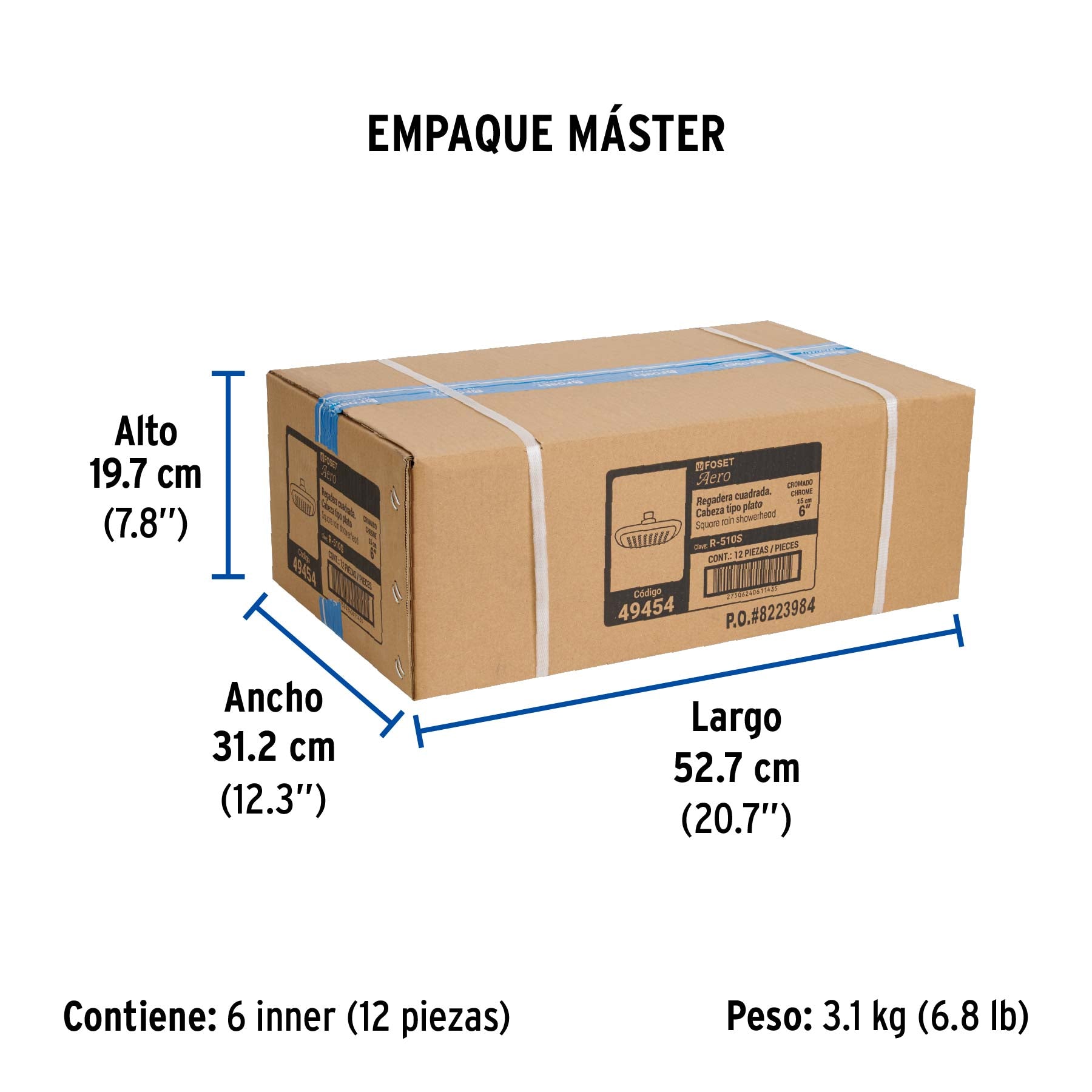 Regadera redonda, plástica, 6", sin brazo, Aero