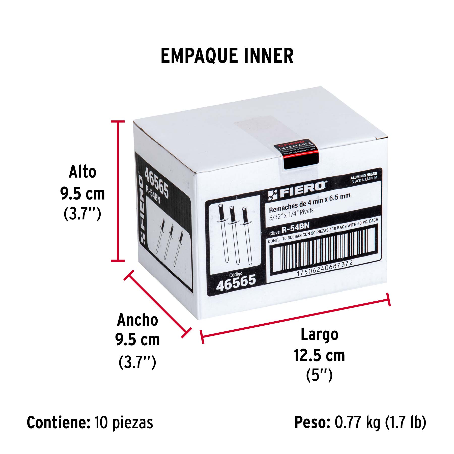 Bolsa c/50 remaches 5/32'x1/4' negros de aluminio, ala 5/16'