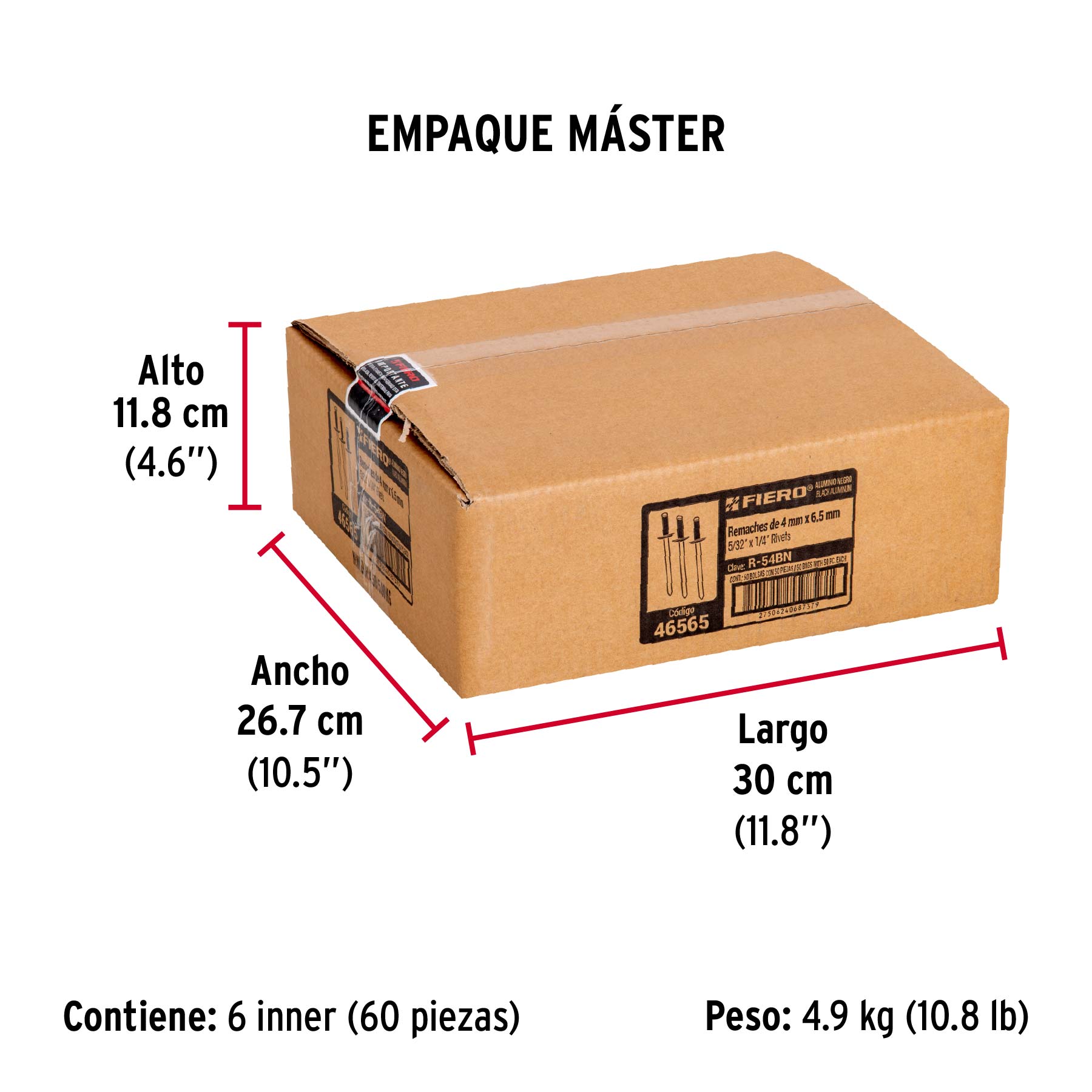 Bolsa c/50 remaches 5/32'x1/4' negros de aluminio, ala 5/16'