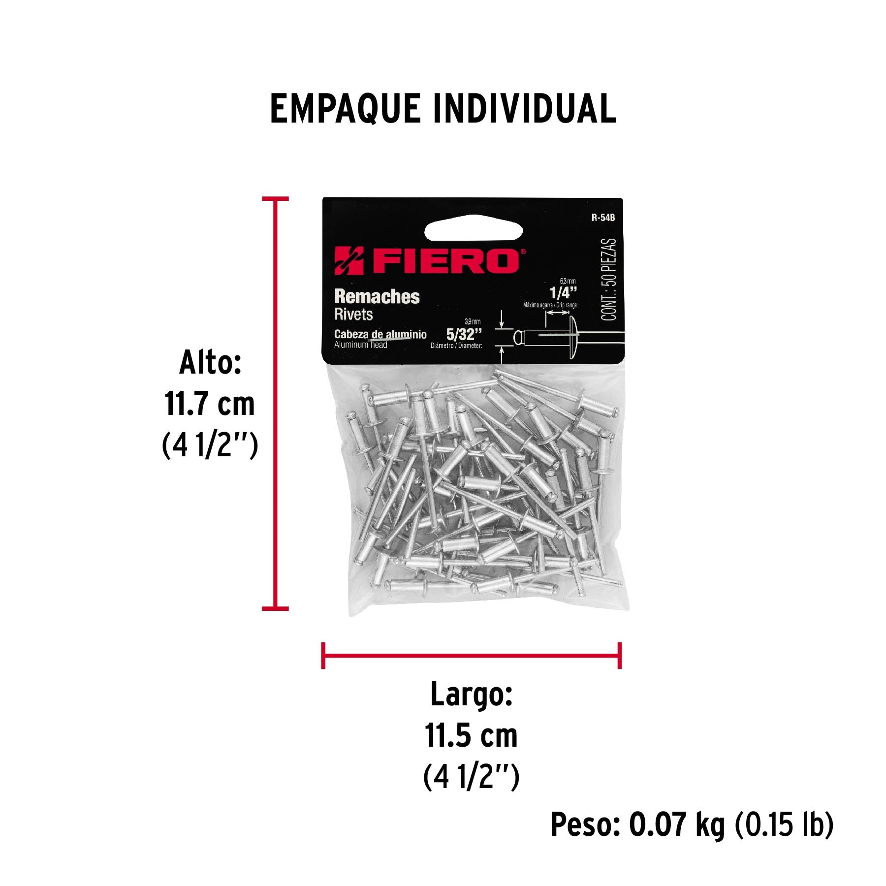 Remaches con espiga, 4x10.20mm, bolsa con 50 pzas